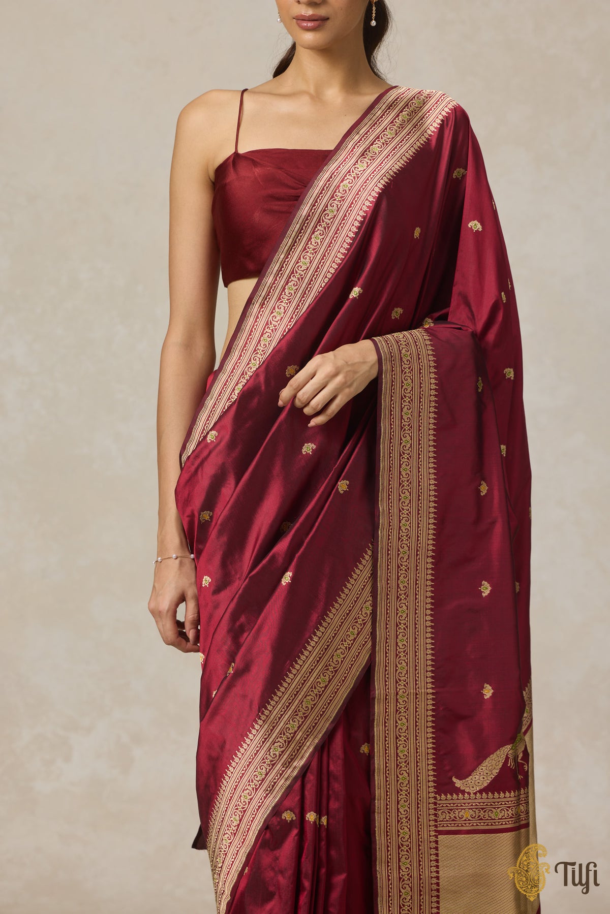 Pre-Order: Black-Maroon Pure Katan Silk Banarasi Handloom Saree