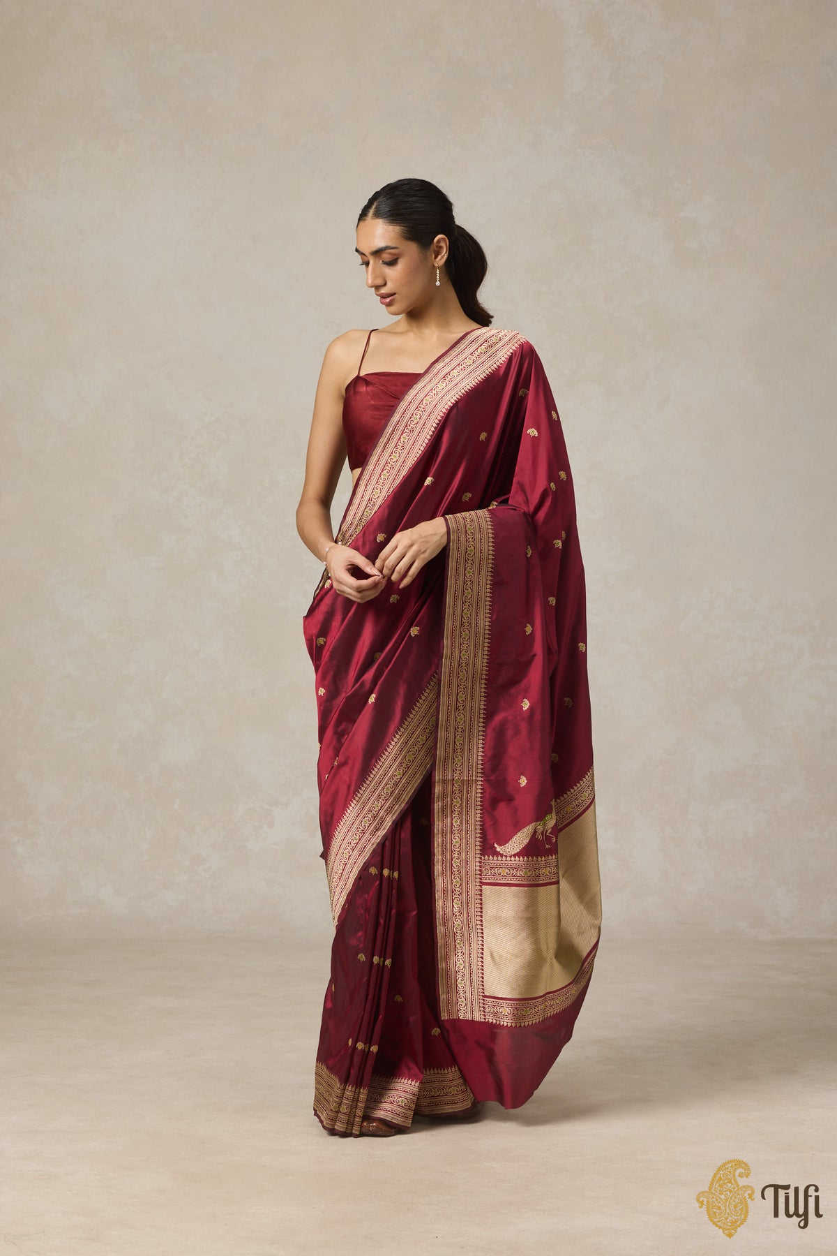 Pre-Order: Black-Maroon Pure Katan Silk Banarasi Handloom Saree