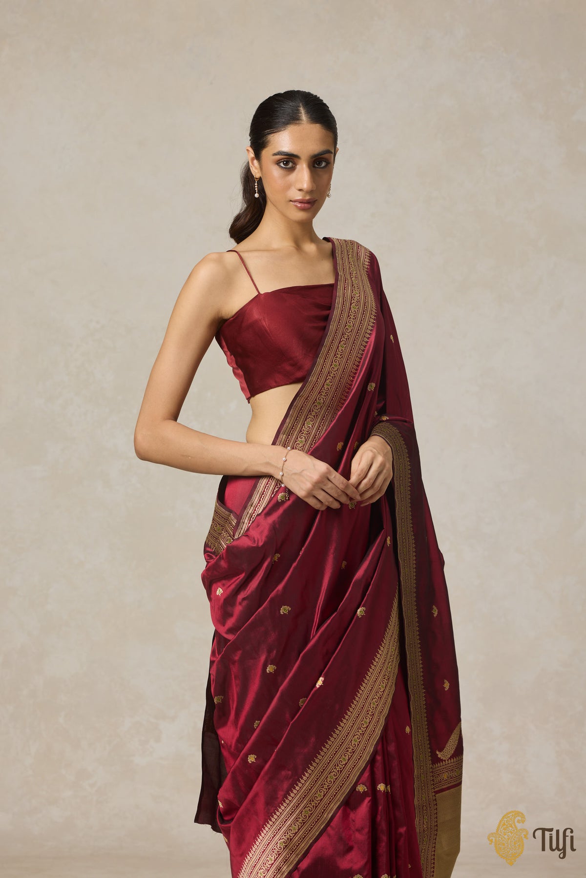 Pre-Order: Black-Maroon Pure Katan Silk Banarasi Handloom Saree