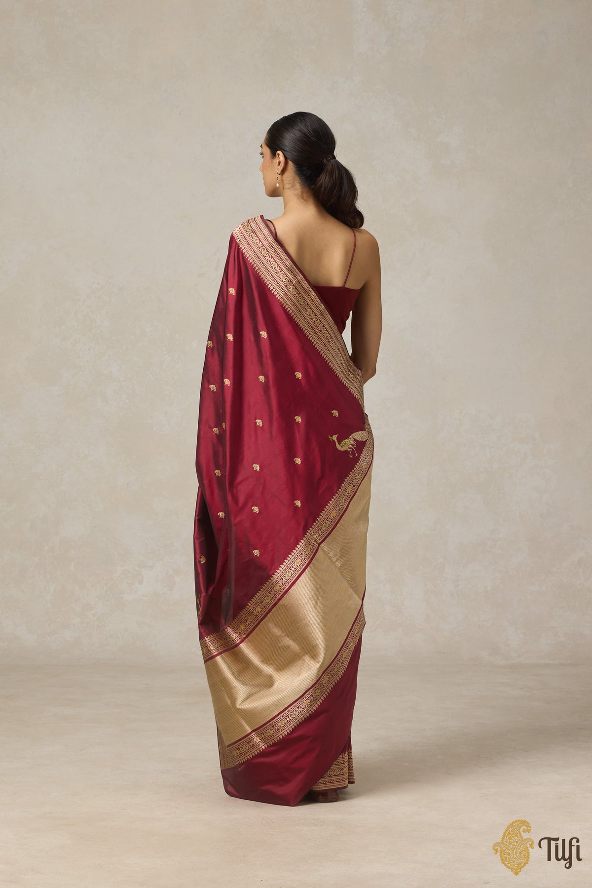 Pre-Order: Black-Maroon Pure Katan Silk Banarasi Handloom Saree