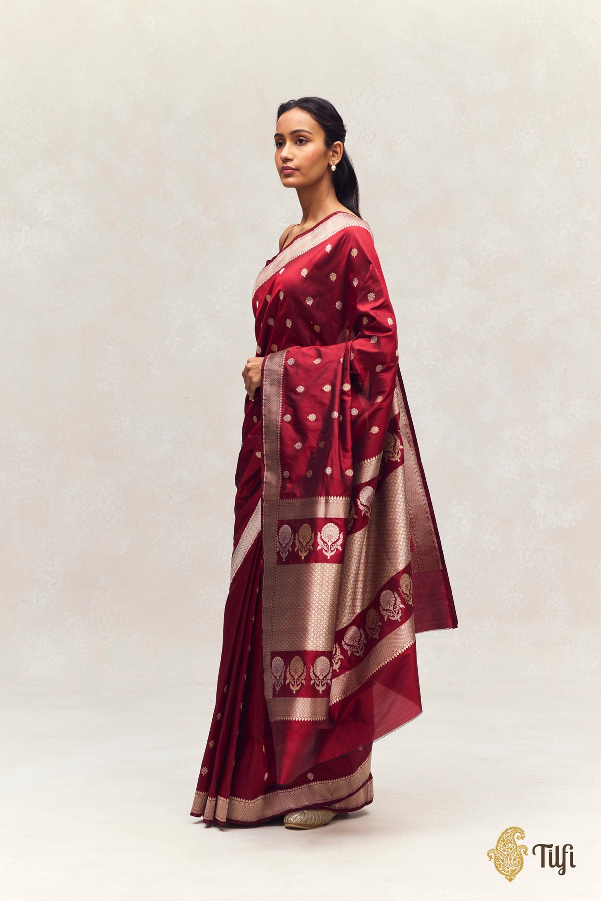 Maroon Pure Katan Silk Banarasi Handloom Saree