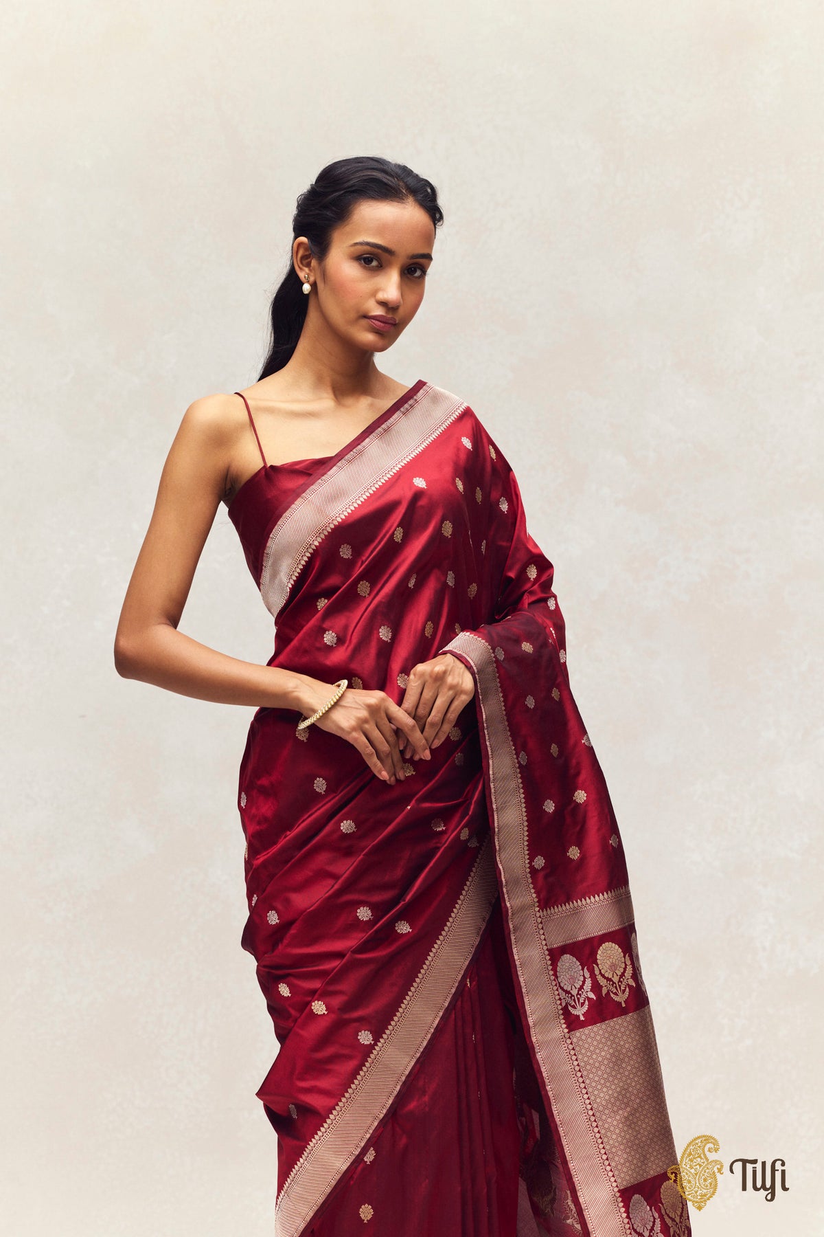 Maroon Pure Katan Silk Banarasi Handloom Saree