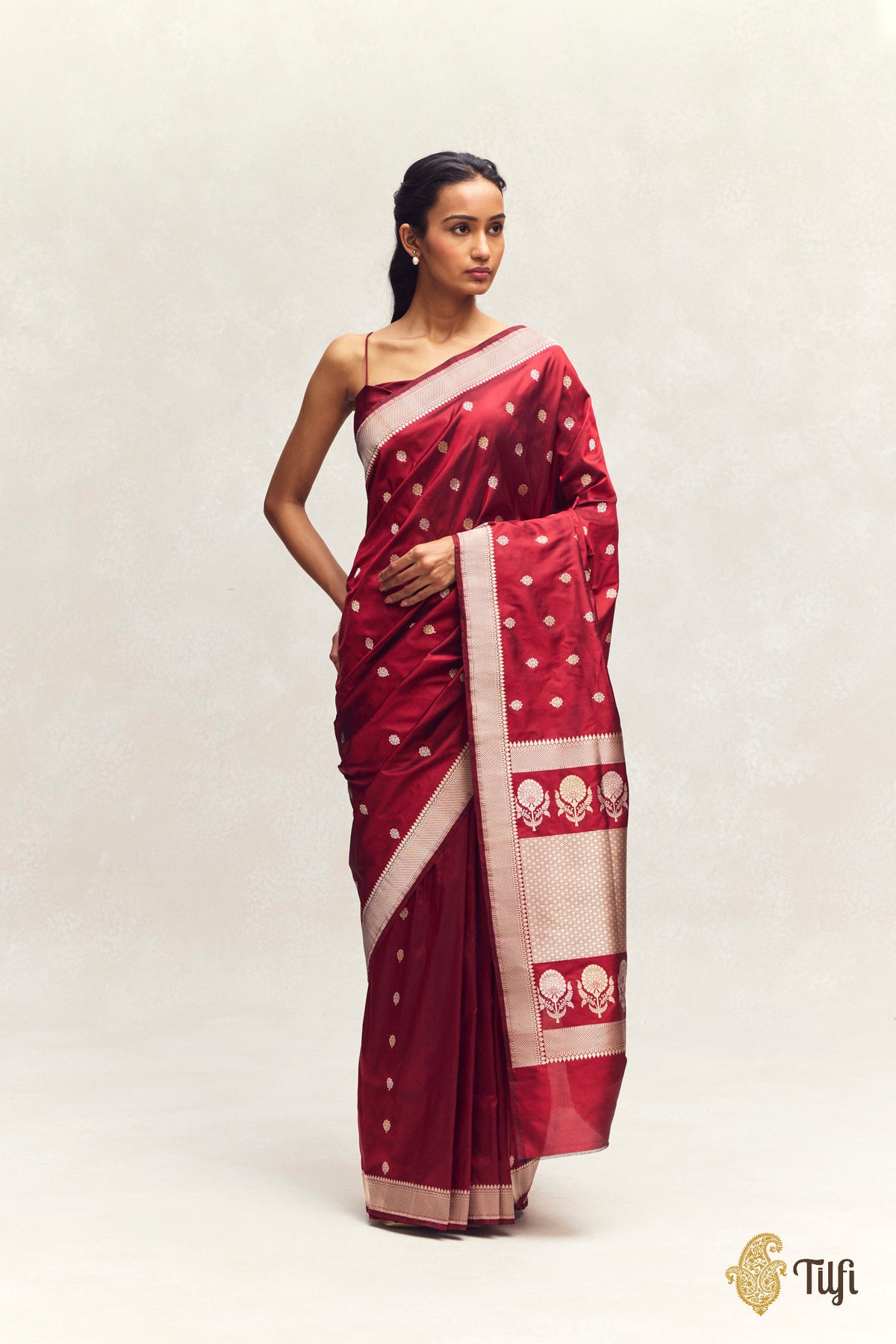 Maroon Pure Katan Silk Banarasi Handloom Saree