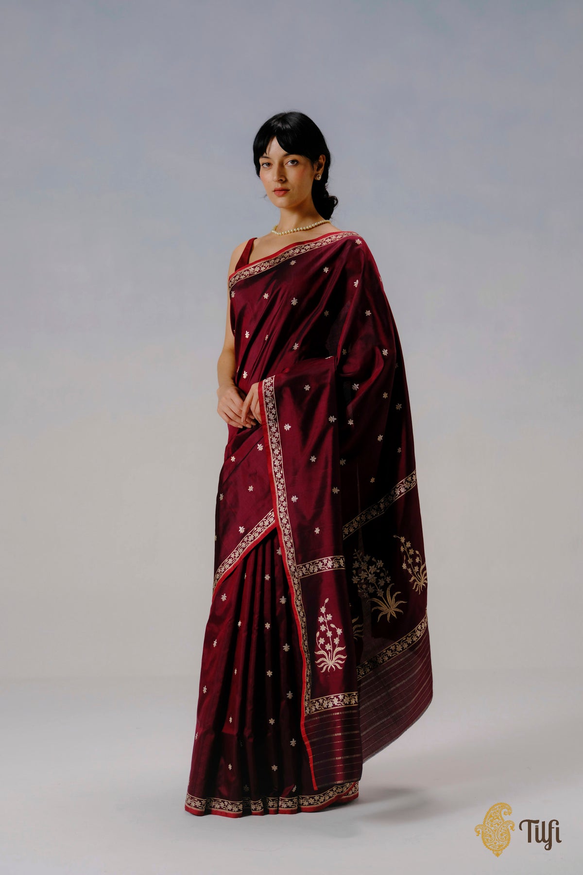 'Ada' Maroon Pure Katan Silk Banarasi Handloom Saree