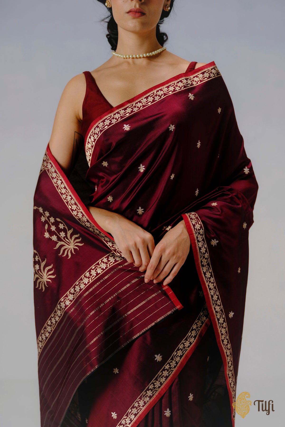'Ada' Maroon Pure Katan Silk Banarasi Handloom Saree