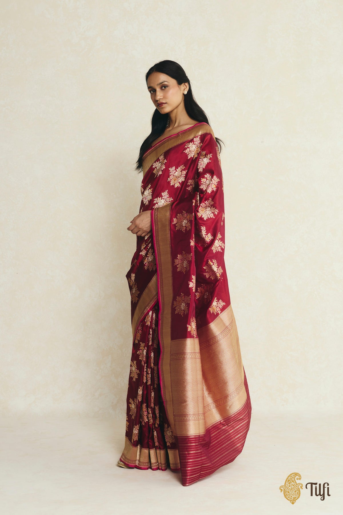 Maroon Pure Katan Silk Banarasi Kadwa Handloom Saree
