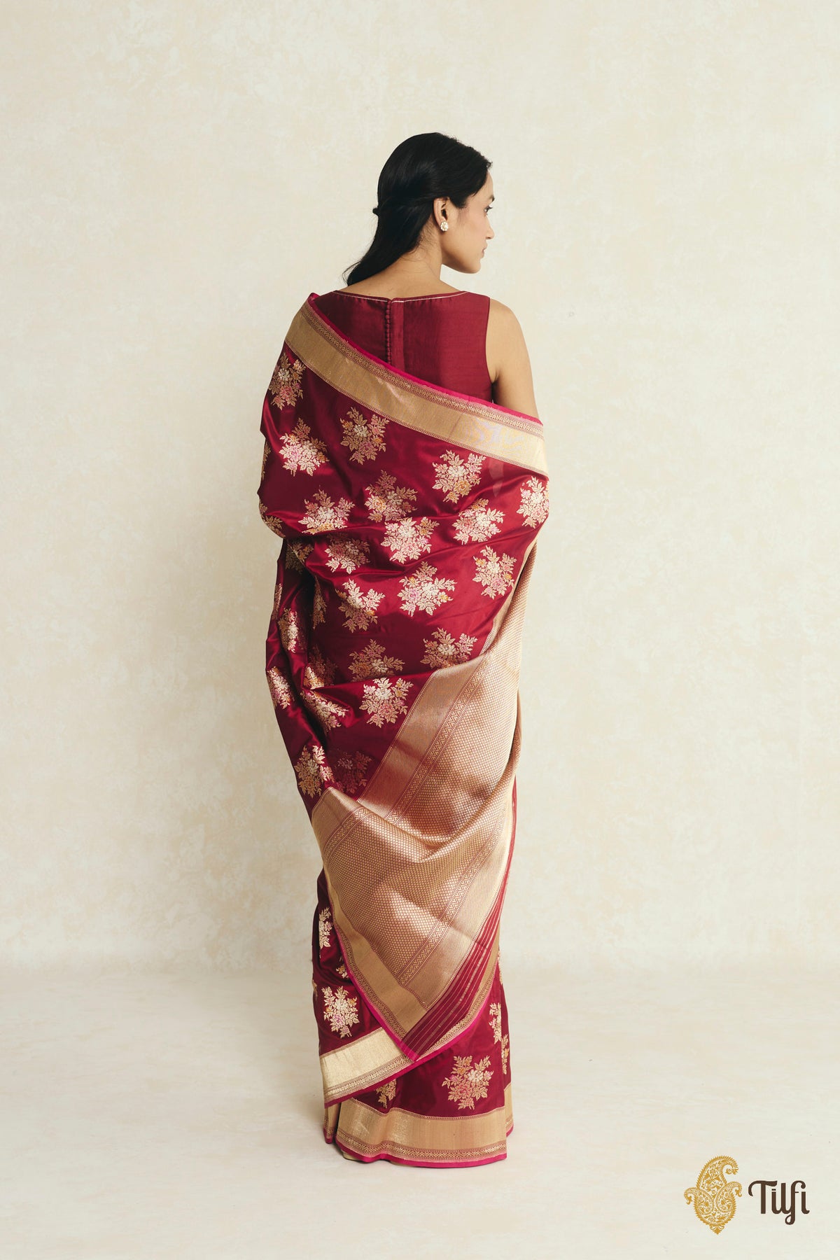 Maroon Pure Katan Silk Banarasi Kadwa Handloom Saree