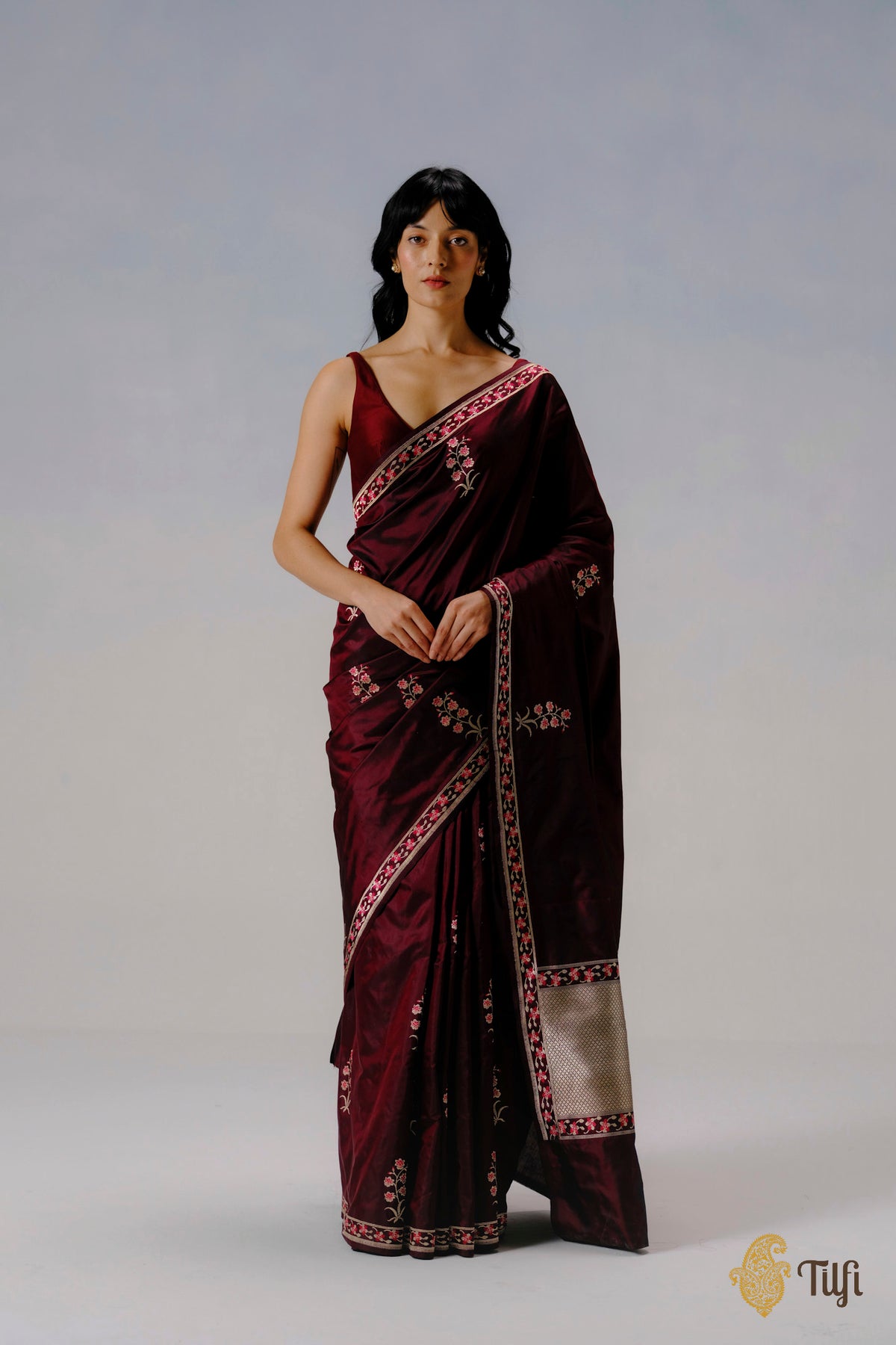 'Vanda' Maroon Pure Katan Silk Banarasi Handloom Saree