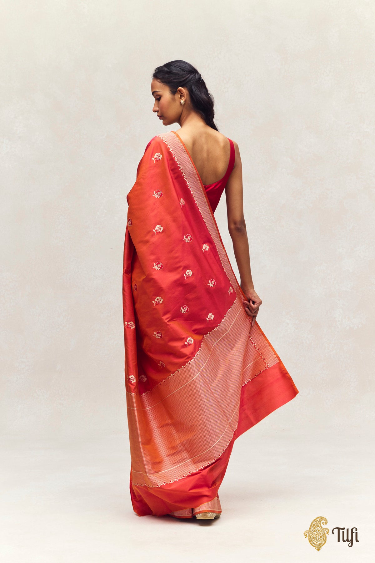 'Laelia' Rust Orange Pure Katan Silk Banarasi Handloom Saree