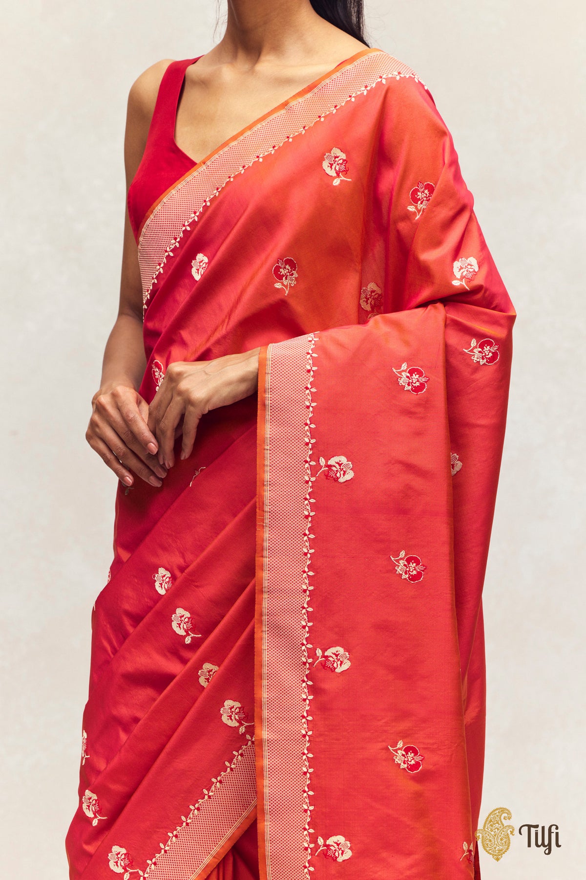 'Laelia' Rust Orange Pure Katan Silk Banarasi Handloom Saree