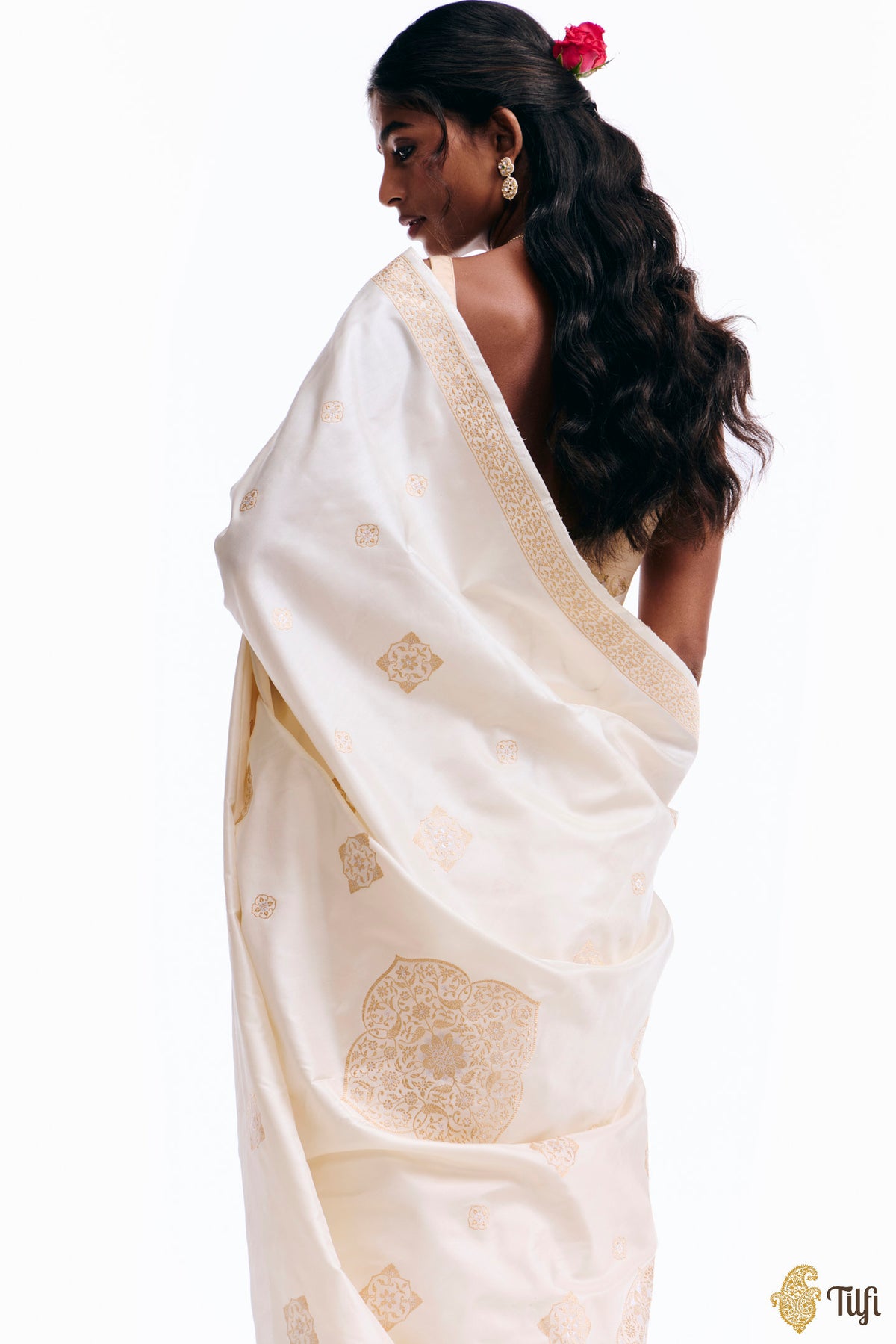 'Alaka' Off White Pure Katan Silk Banarasi Handloom Saree