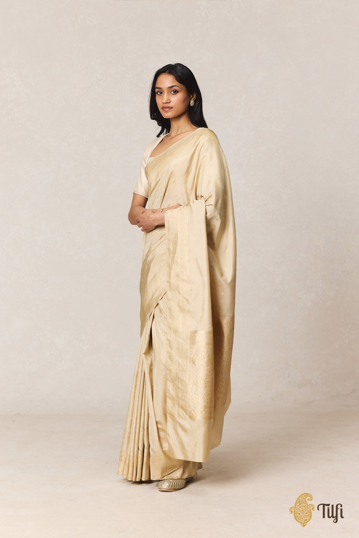 Beige Pure Ektara Katan Silk Banarasi Handloom Saree