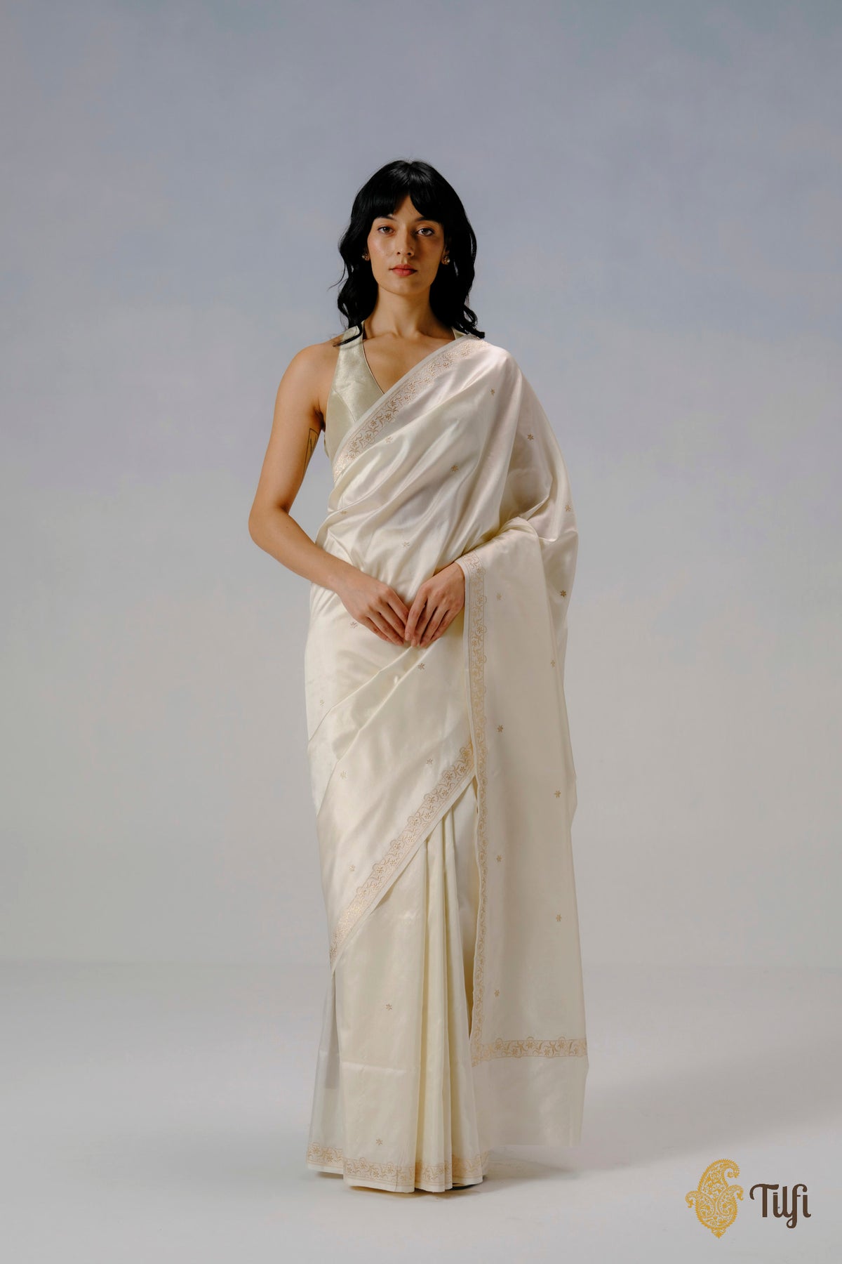 'Eria' Off-White Pure Katan Silk Banarasi Handloom Saree