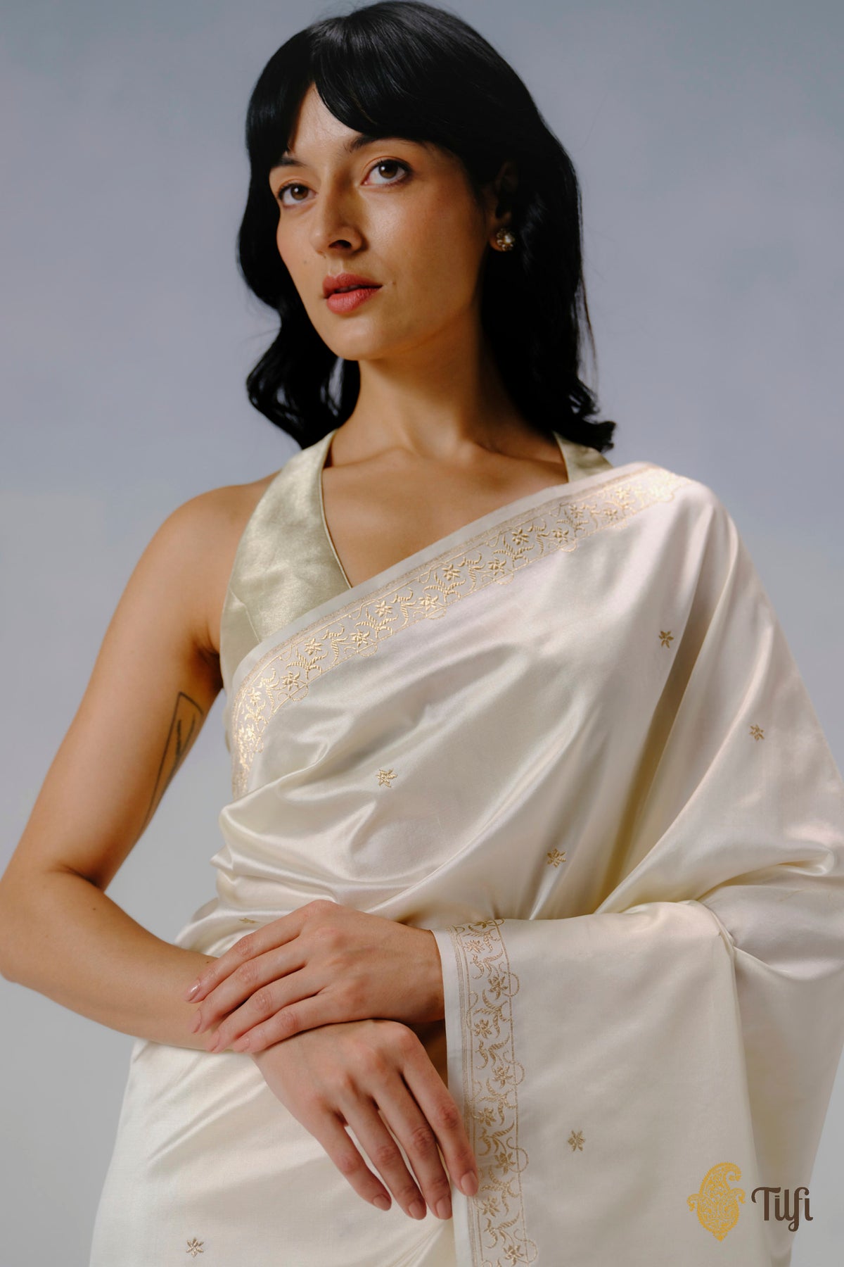 'Eria' Off-White Pure Katan Silk Banarasi Handloom Saree