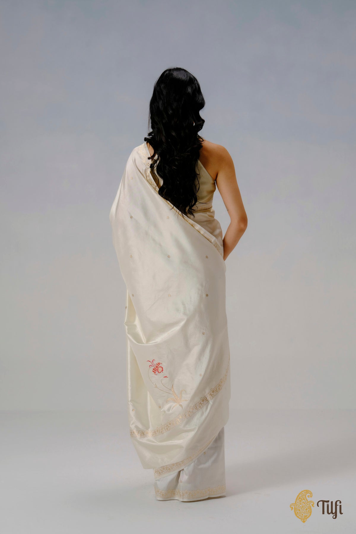 'Eria' Off-White Pure Katan Silk Banarasi Handloom Saree
