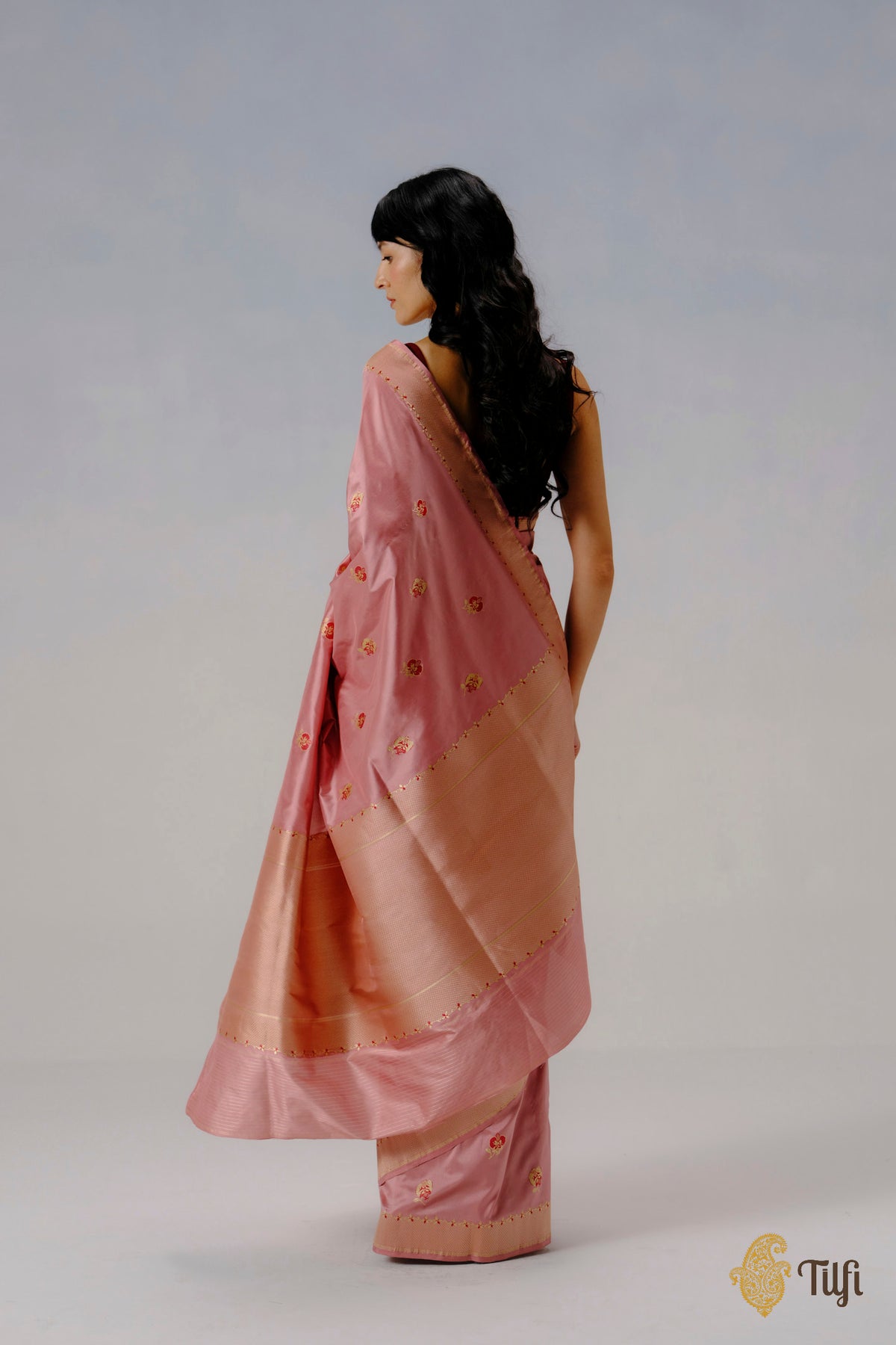 'Laelia' Old Rose Pink Pure Katan Silk Banarasi Handloom Saree