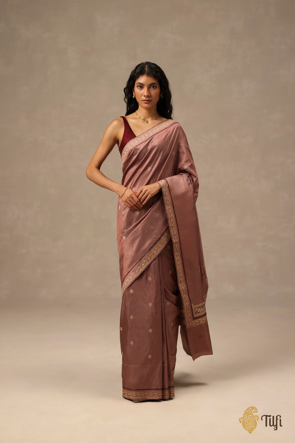'Rosa' Old Rose Pink Pure Katan Gheecha Silk Banarasi Handloom Saree