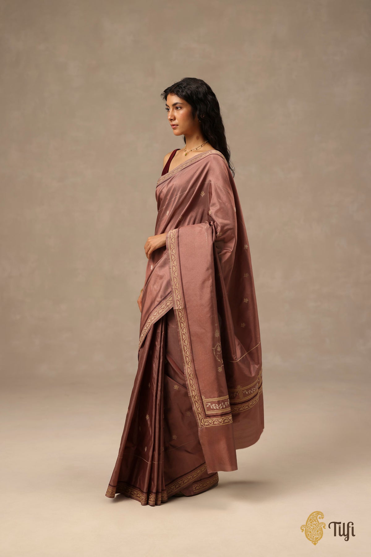 'Rosa' Old Rose Pink Pure Katan Gheecha Silk Banarasi Handloom Saree