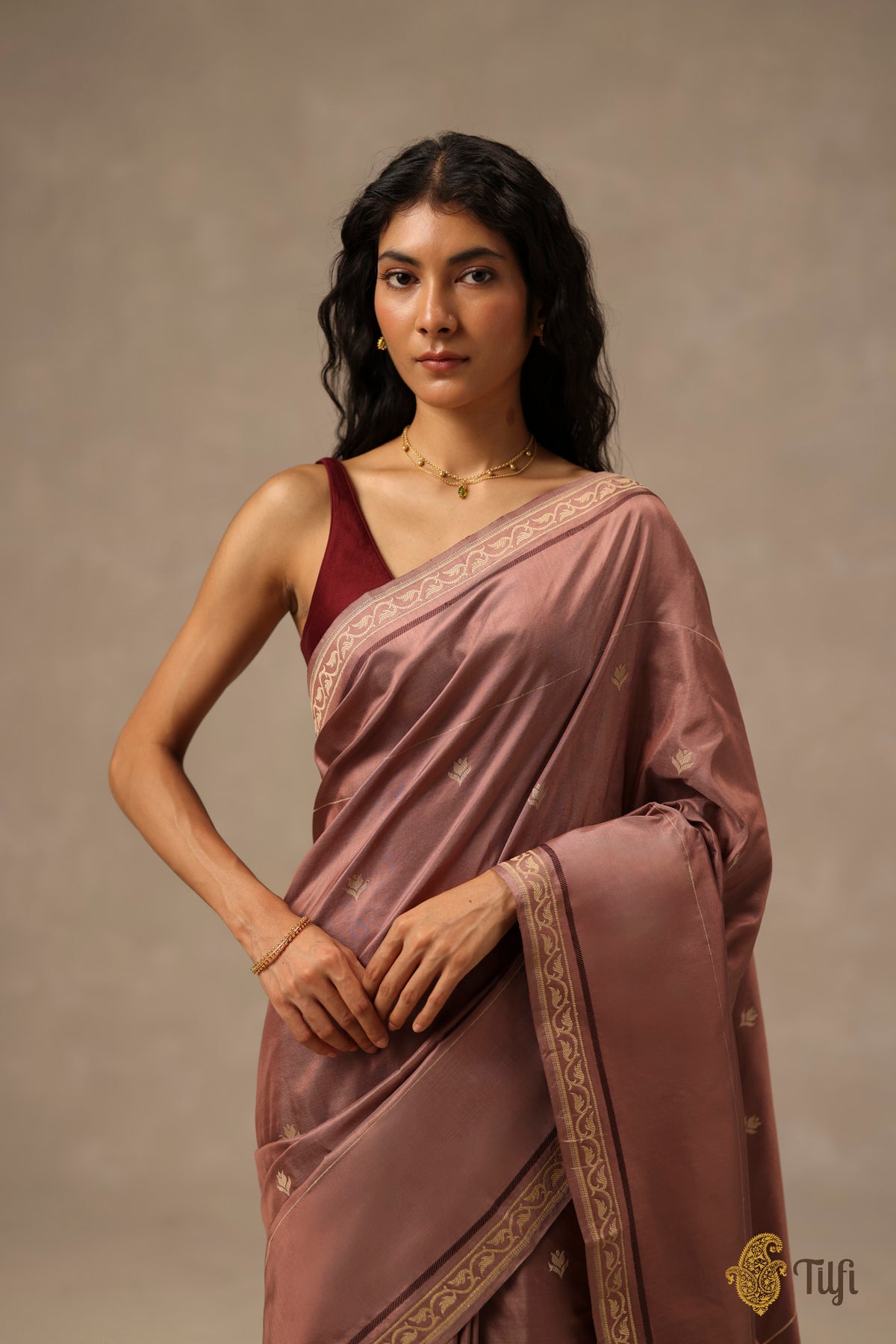 'Rosa' Old Rose Pink Pure Katan Gheecha Silk Banarasi Handloom Saree
