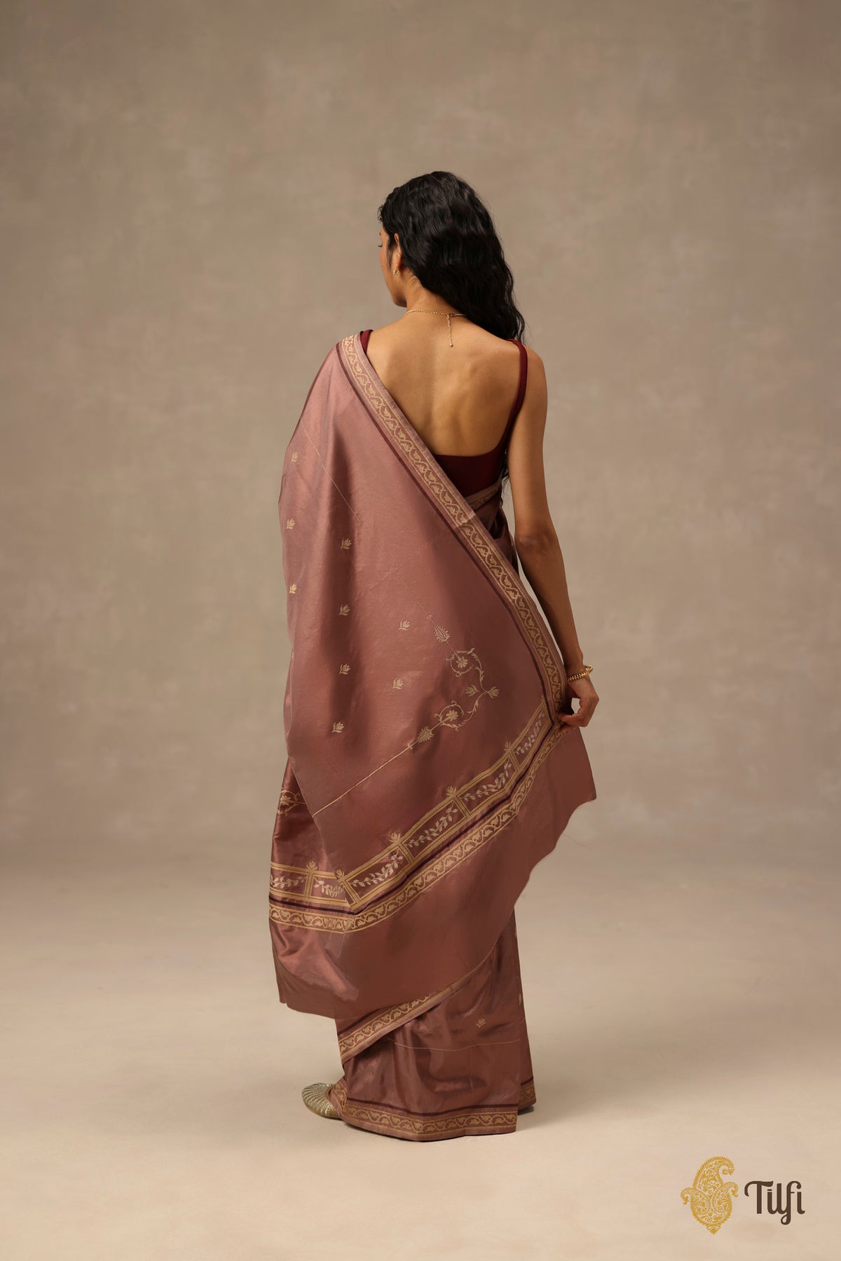 'Rosa' Old Rose Pink Pure Katan Gheecha Silk Banarasi Handloom Saree