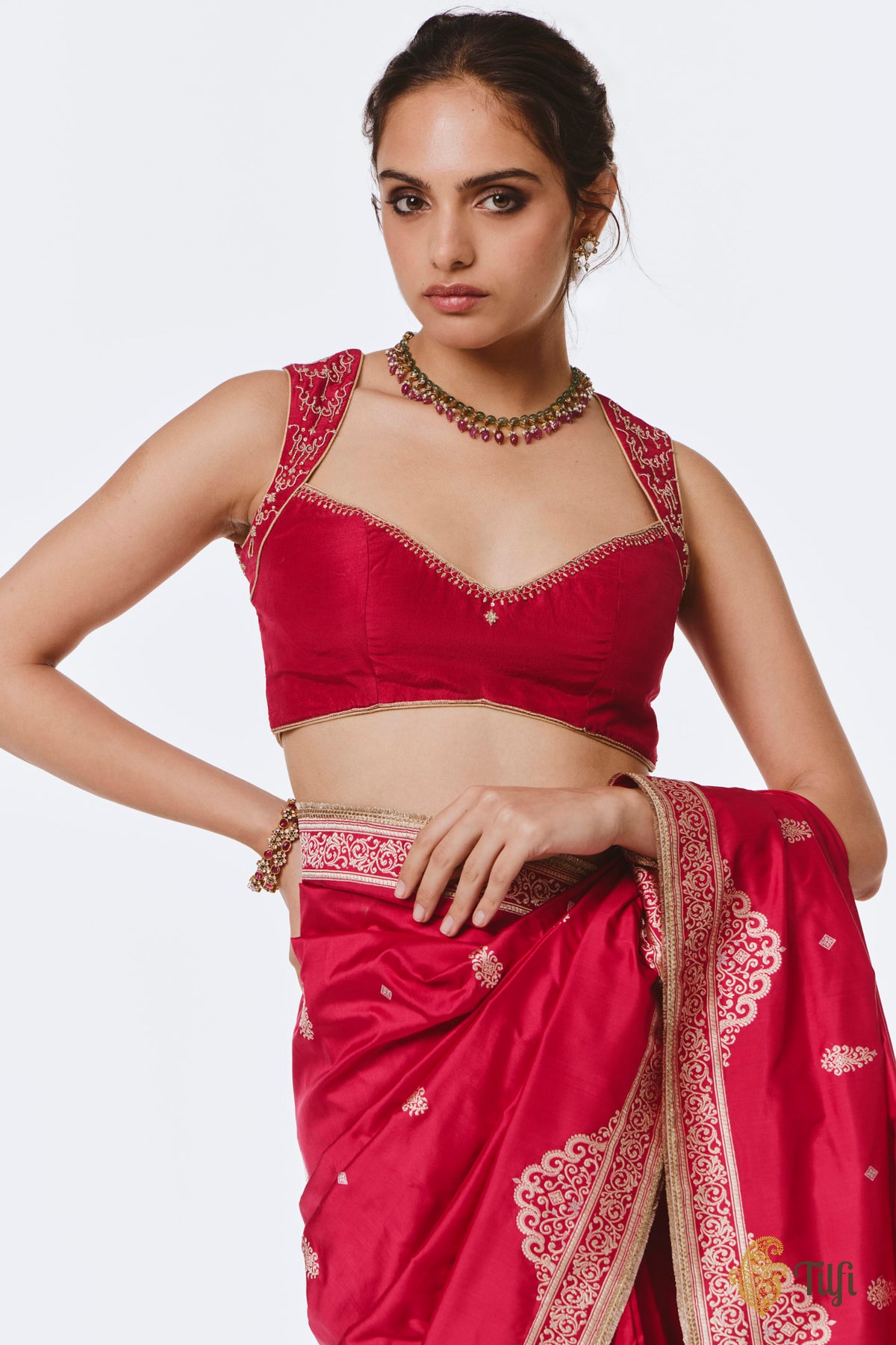 Rani Pink Raw Silk Hand-Embroidered Blouse