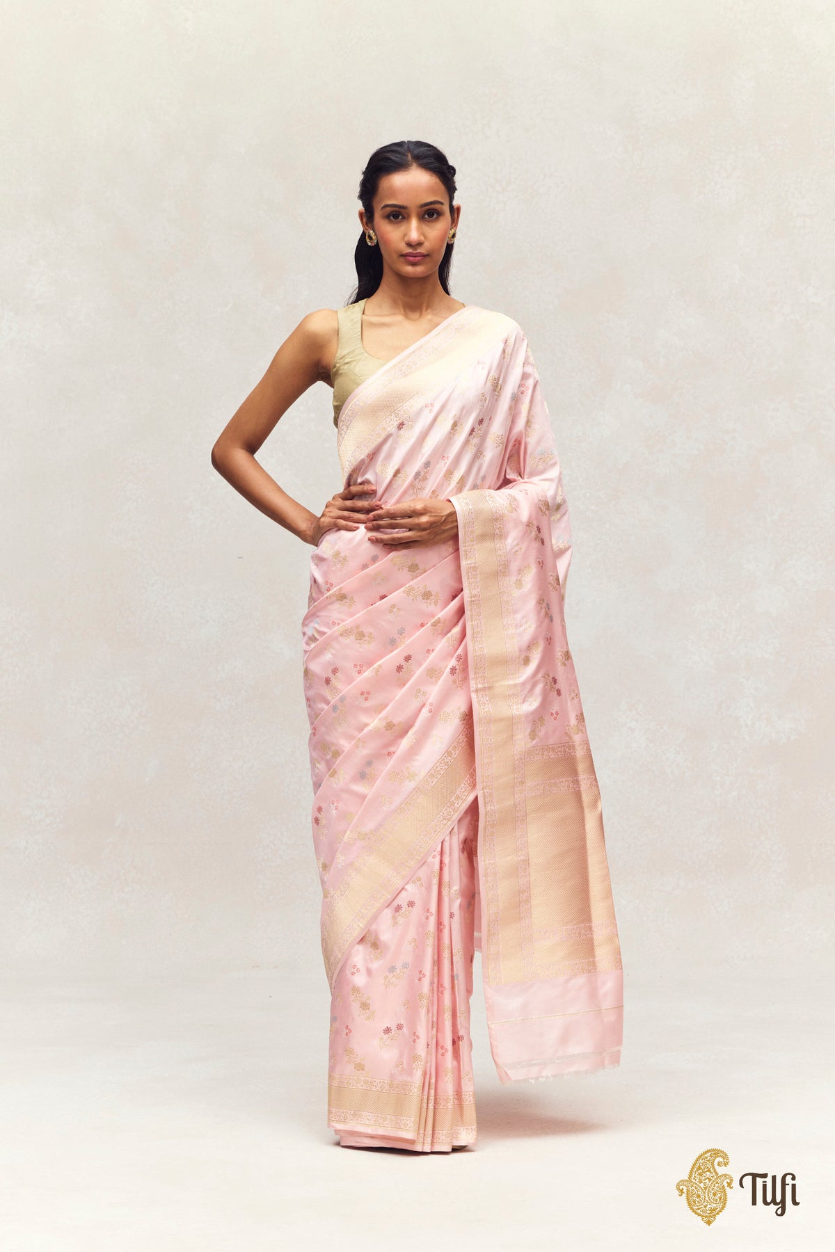 'Marie' Pastel Pink Pure Katan Silk Banarasi Handloom Saree