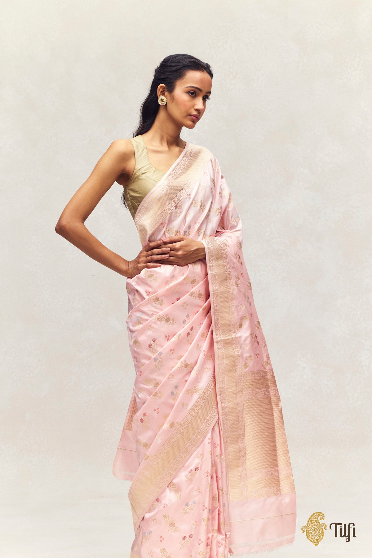 'Marie' Pastel Pink Pure Katan Silk Banarasi Handloom Saree