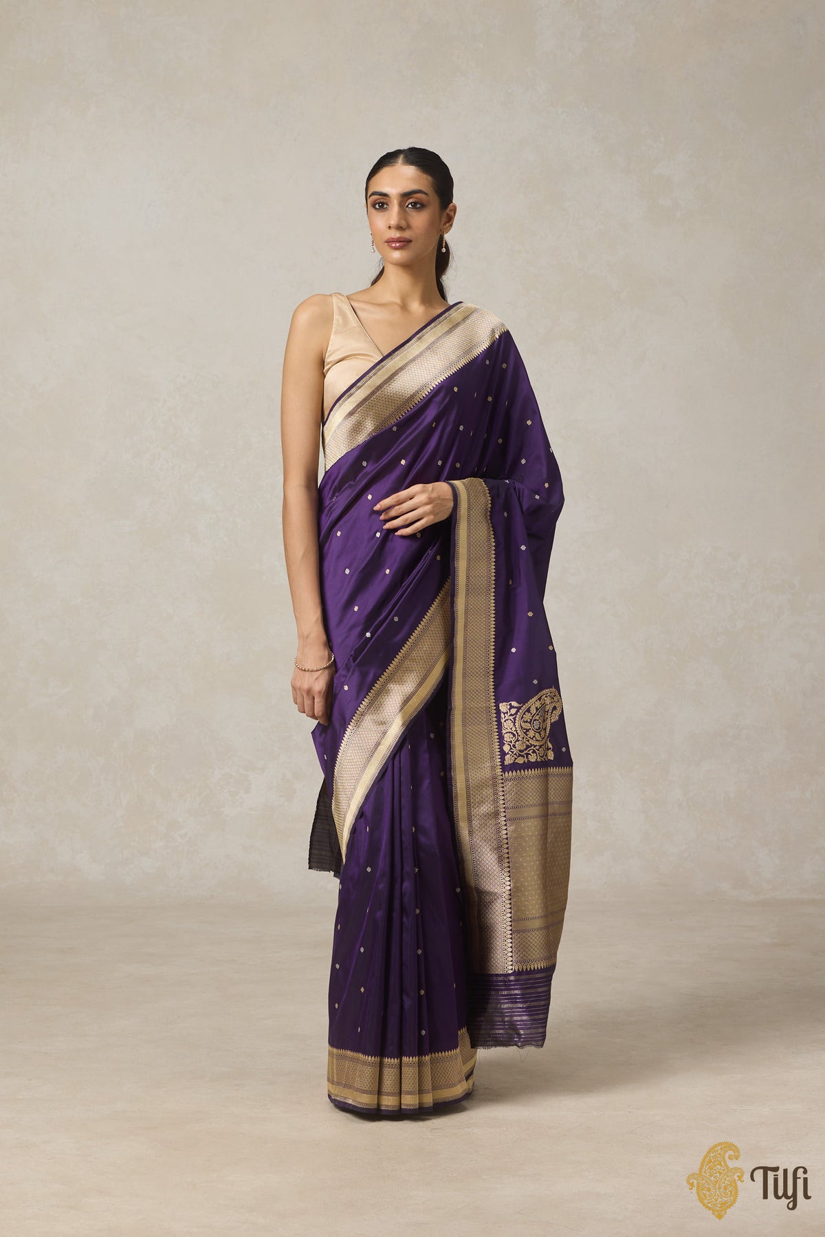 Pre-Order: Black-Purple Pure Katan Silk Banarasi Handloom Saree