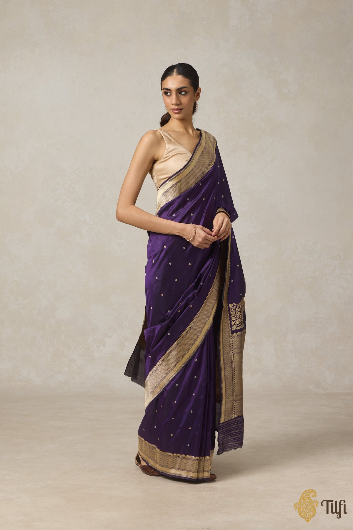 Pre-Order: Black-Purple Pure Katan Silk Banarasi Handloom Saree