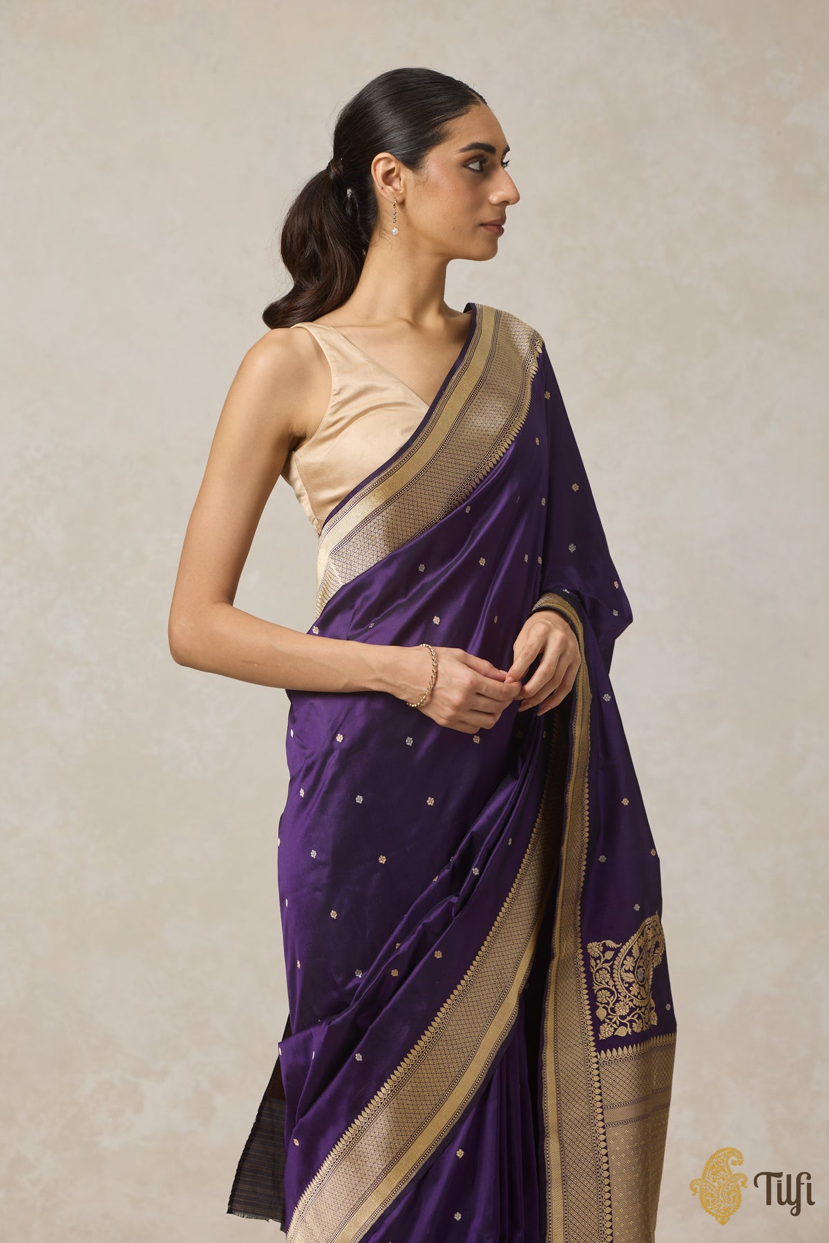 Pre-Order: Black-Purple Pure Katan Silk Banarasi Handloom Saree