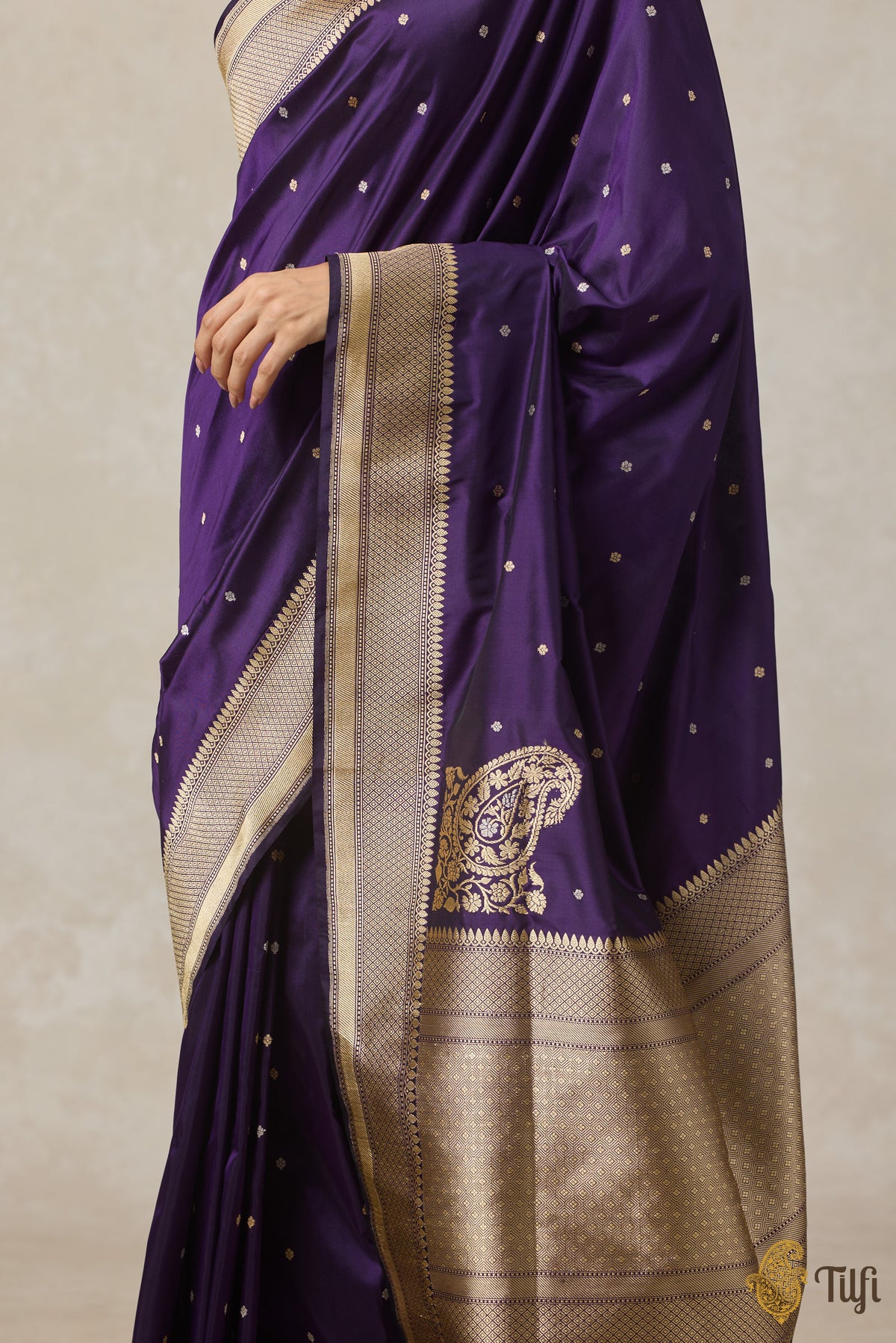 Pre-Order: Black-Purple Pure Katan Silk Banarasi Handloom Saree