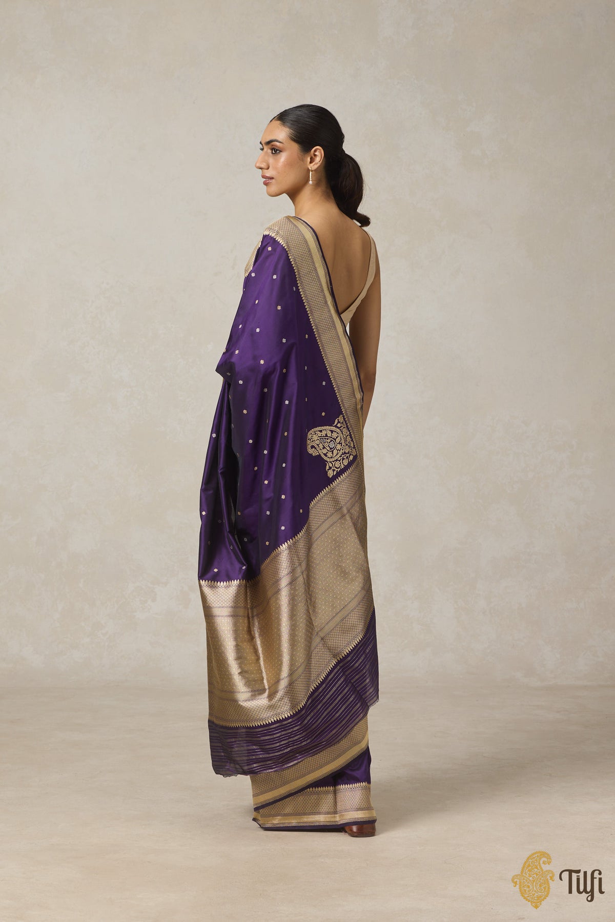 Pre-Order: Black-Purple Pure Katan Silk Banarasi Handloom Saree