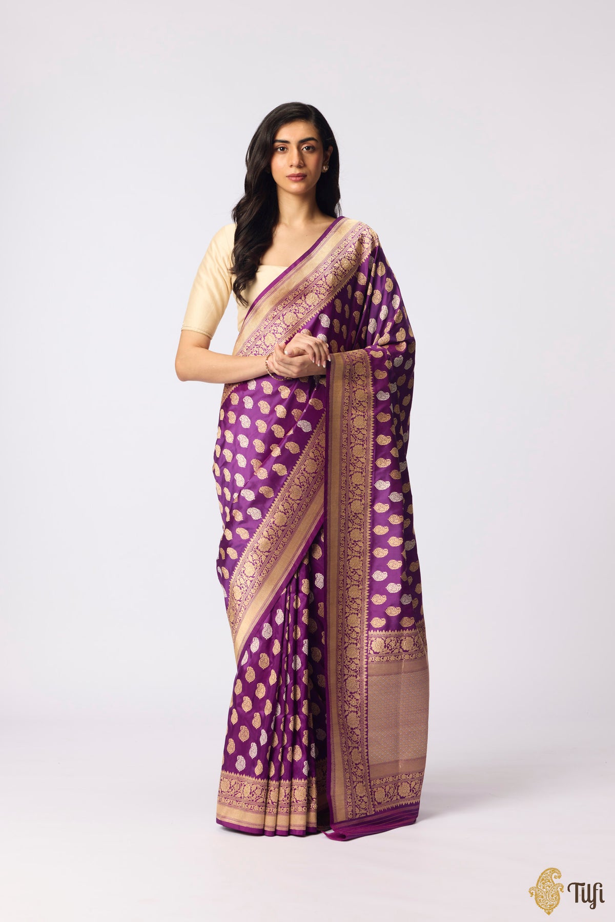 Purple Pure Katan Silk Banarasi Handloom Saree