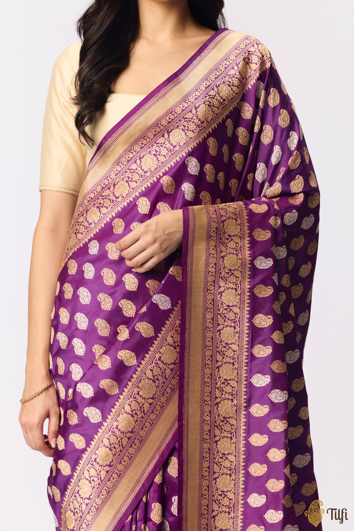 Purple Pure Katan Silk Banarasi Handloom Saree