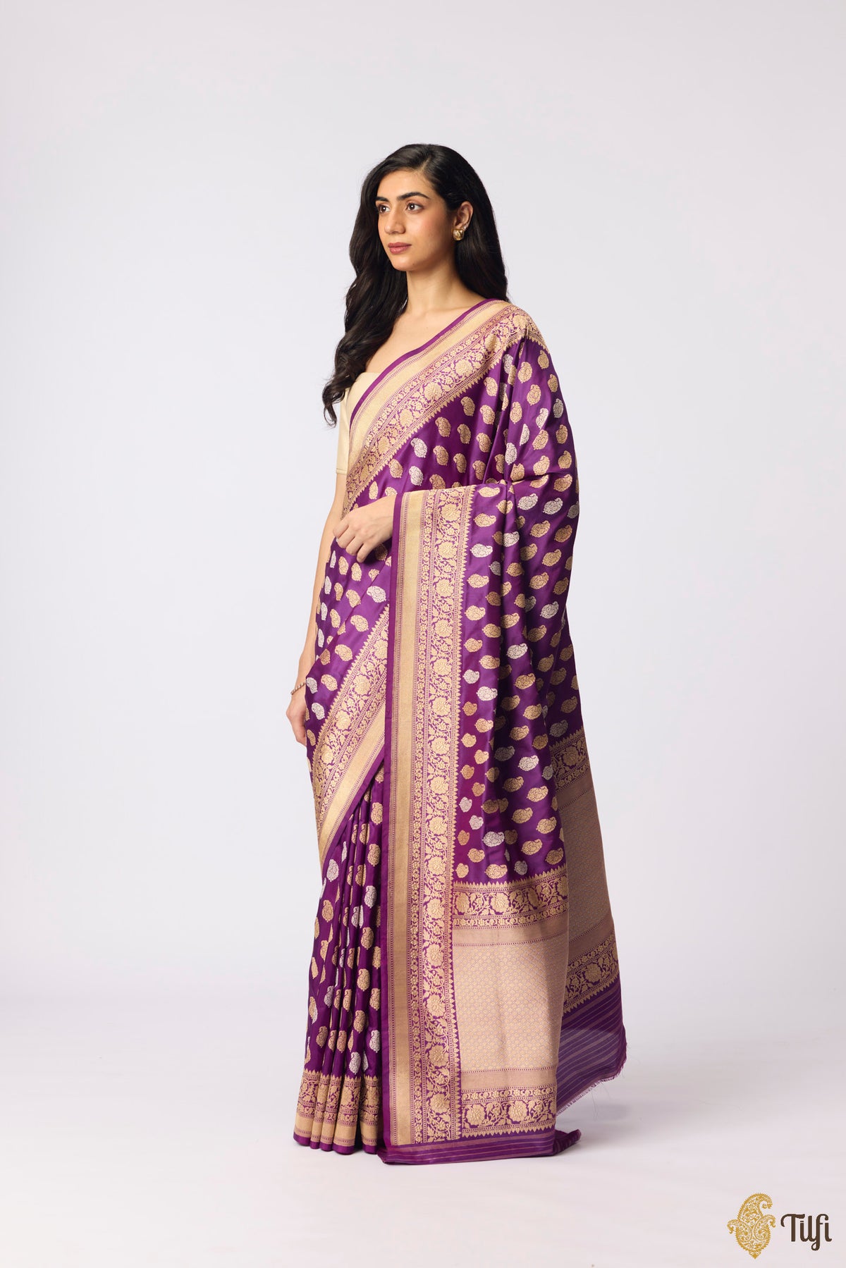 Purple Pure Katan Silk Banarasi Handloom Saree