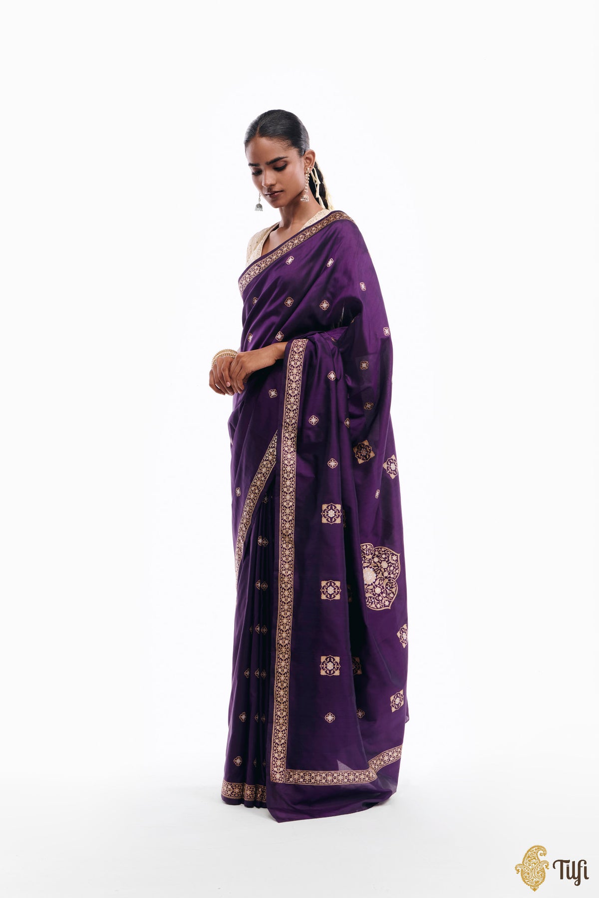 'Alaka' Purple Pure Katan Silk Banarasi Handloom Saree