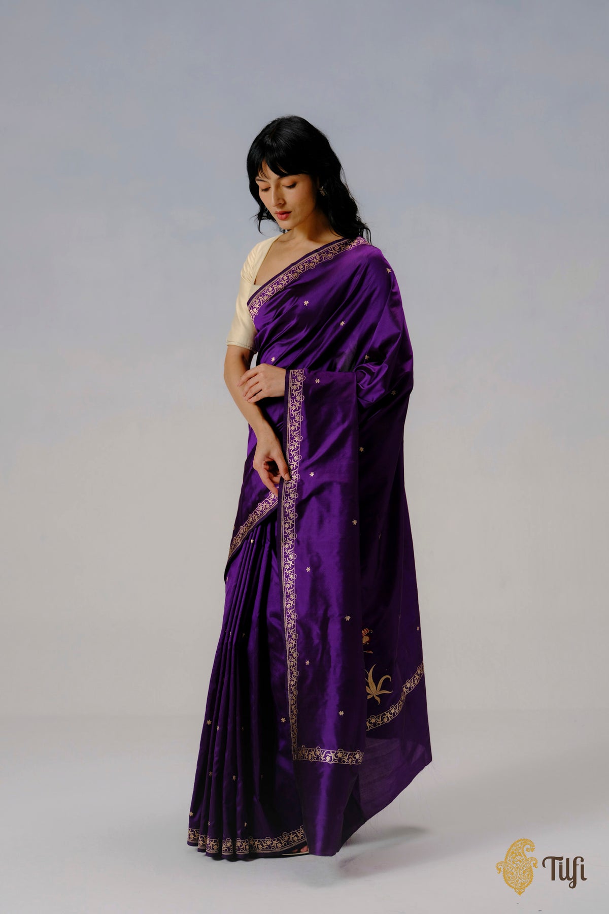 'Eria' Purple Pure Katan Silk Banarasi Handloom Saree