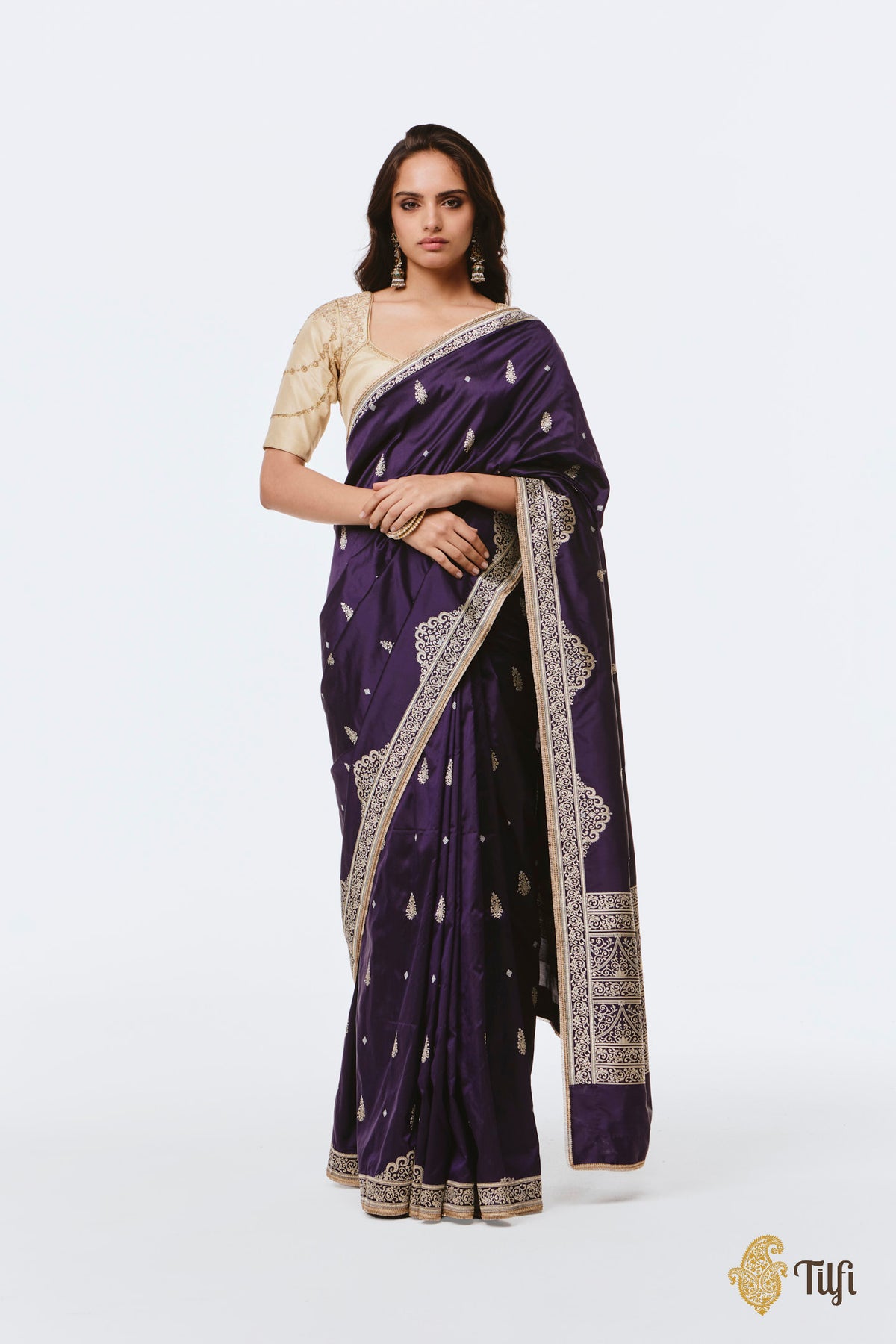 Pre-Order: 'Chitralekha' Purple Pure Katan Silk Banarasi Handloom Saree