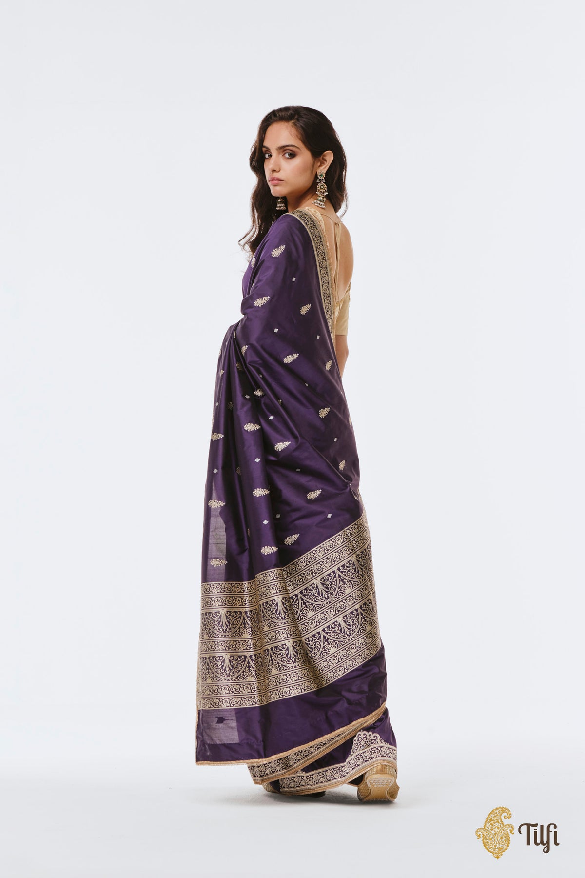 Pre-Order: 'Chitralekha' Purple Pure Katan Silk Banarasi Handloom Saree