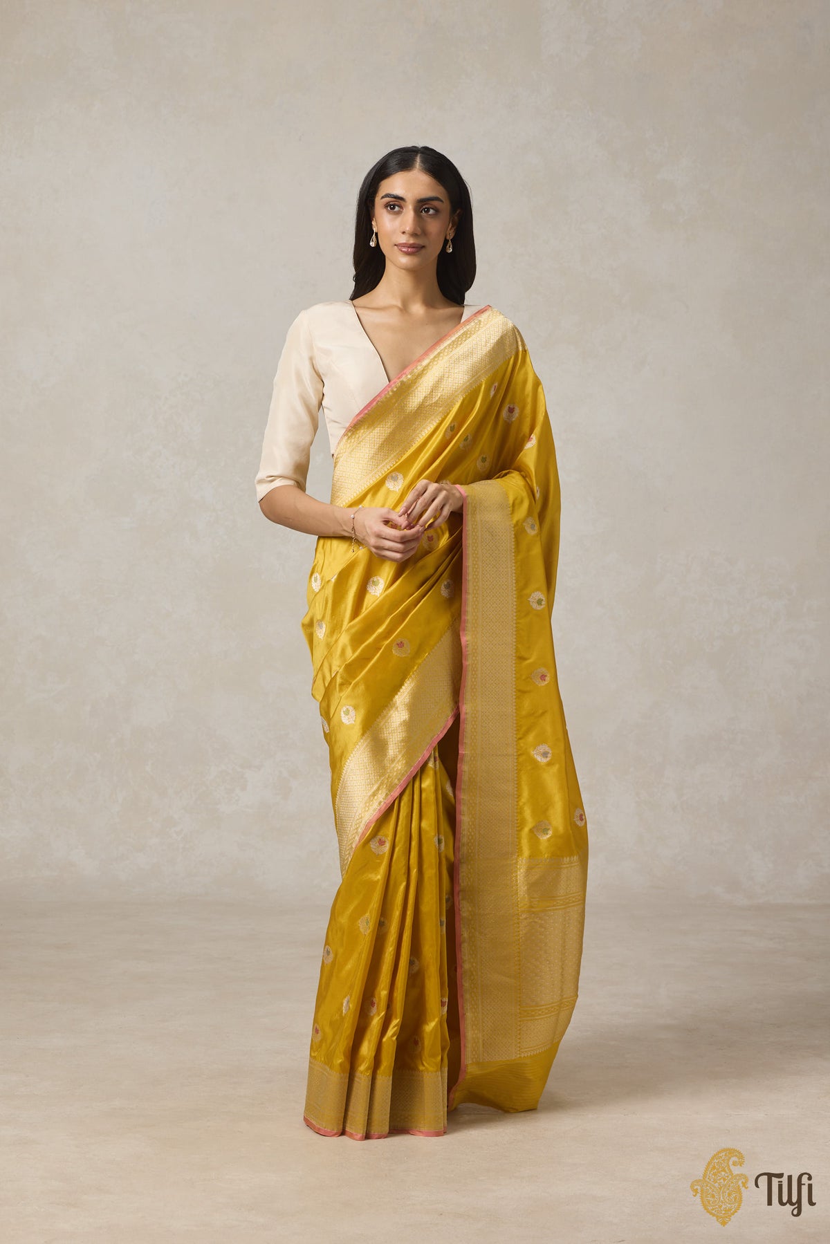 Mustard Yellow Pure Katan Silk Banarasi Handloom Saree