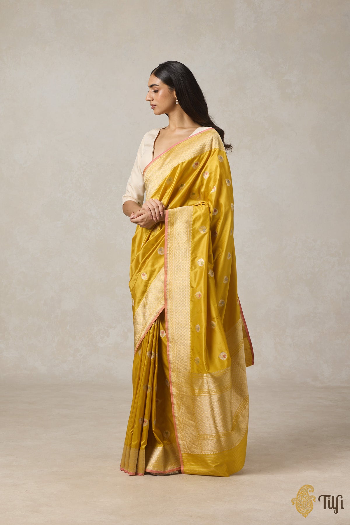 Mustard Yellow Pure Katan Silk Banarasi Handloom Saree