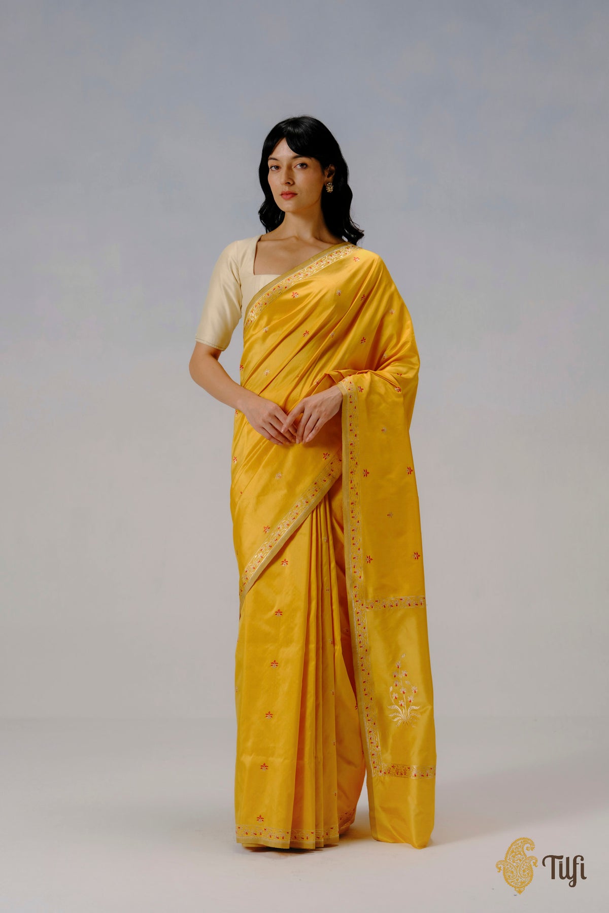 'Ada' Yellow Pure Katan Silk Banarasi Handloom Saree