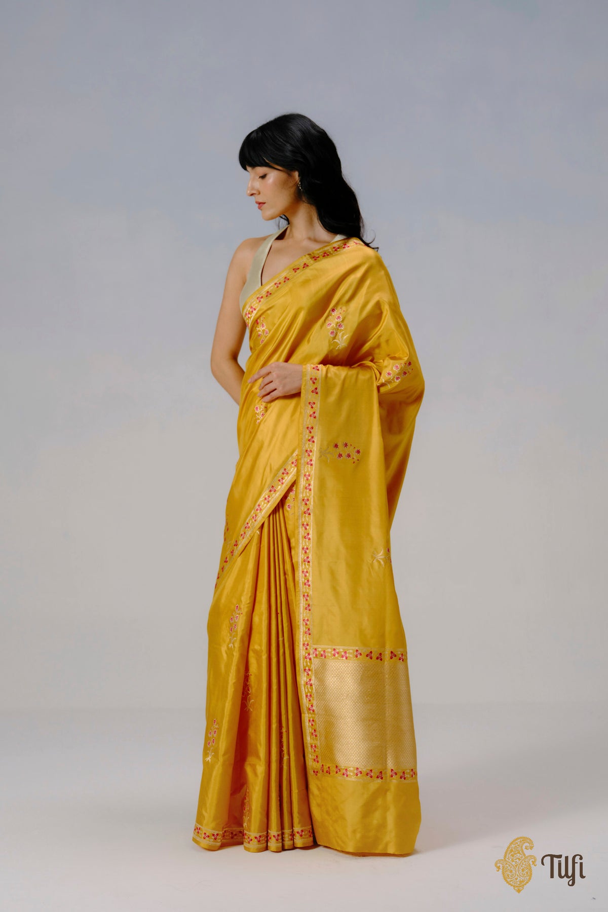 'Vanda' Yellow Pure Katan Silk Banarasi Handloom Saree