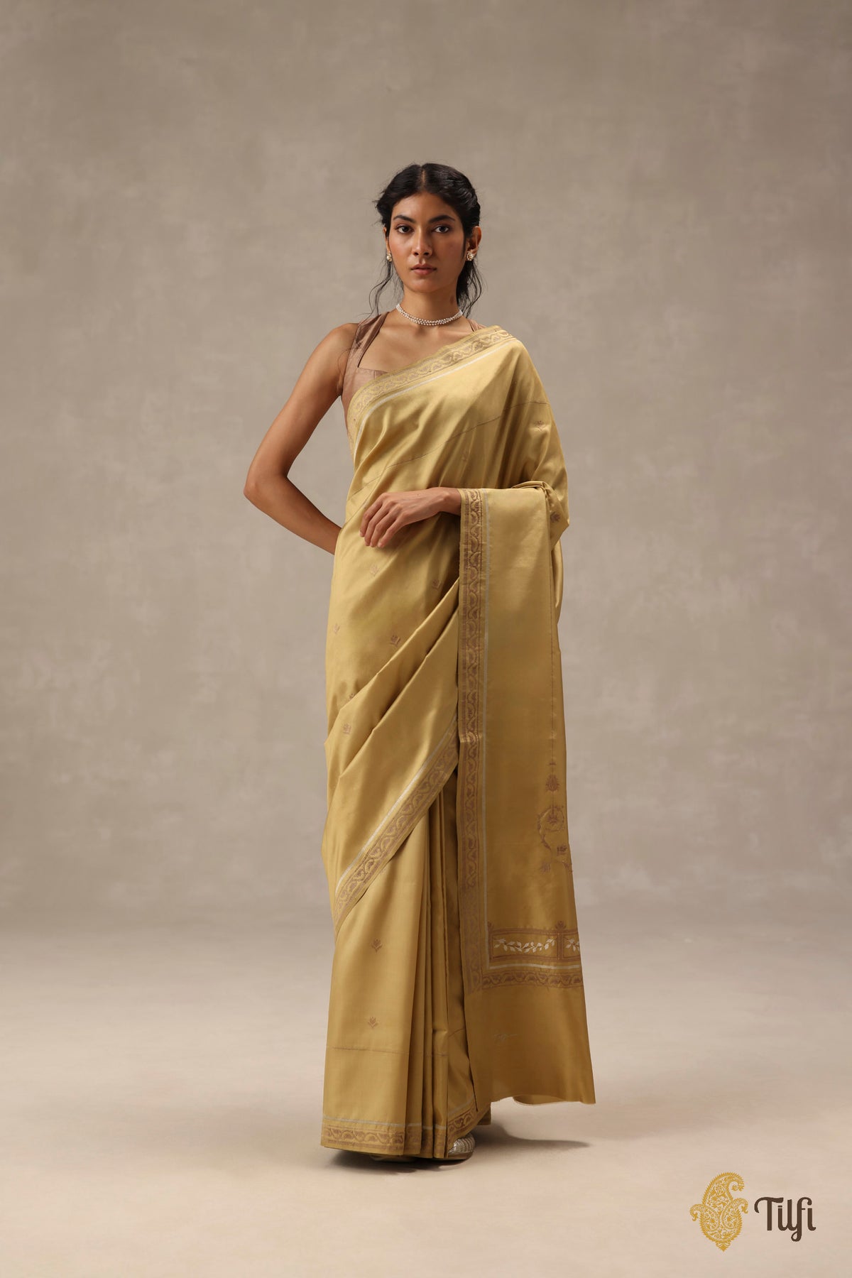 'Rosa' Mustard Yellow Pure Katan Gheecha Silk Banarasi Handloom Saree