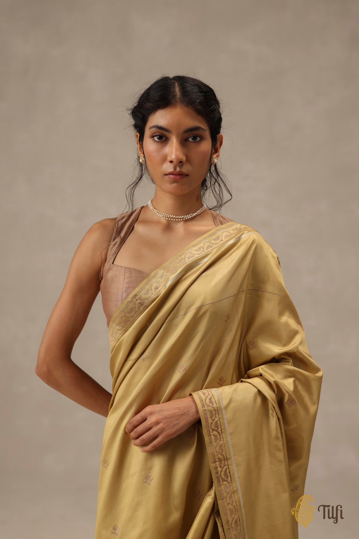 'Rosa' Mustard Yellow Pure Katan Gheecha Silk Banarasi Handloom Saree