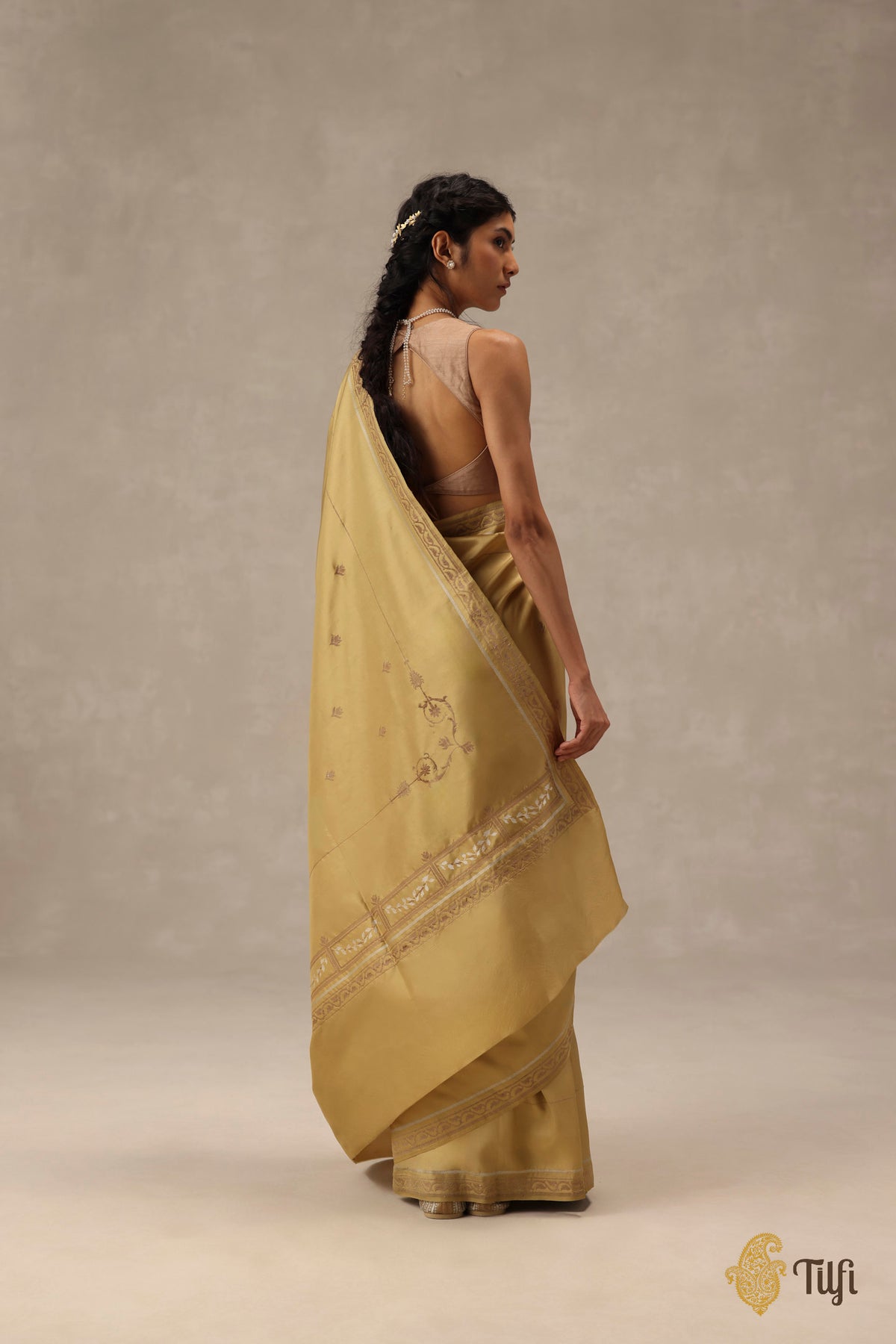 'Rosa' Mustard Yellow Pure Katan Gheecha Silk Banarasi Handloom Saree