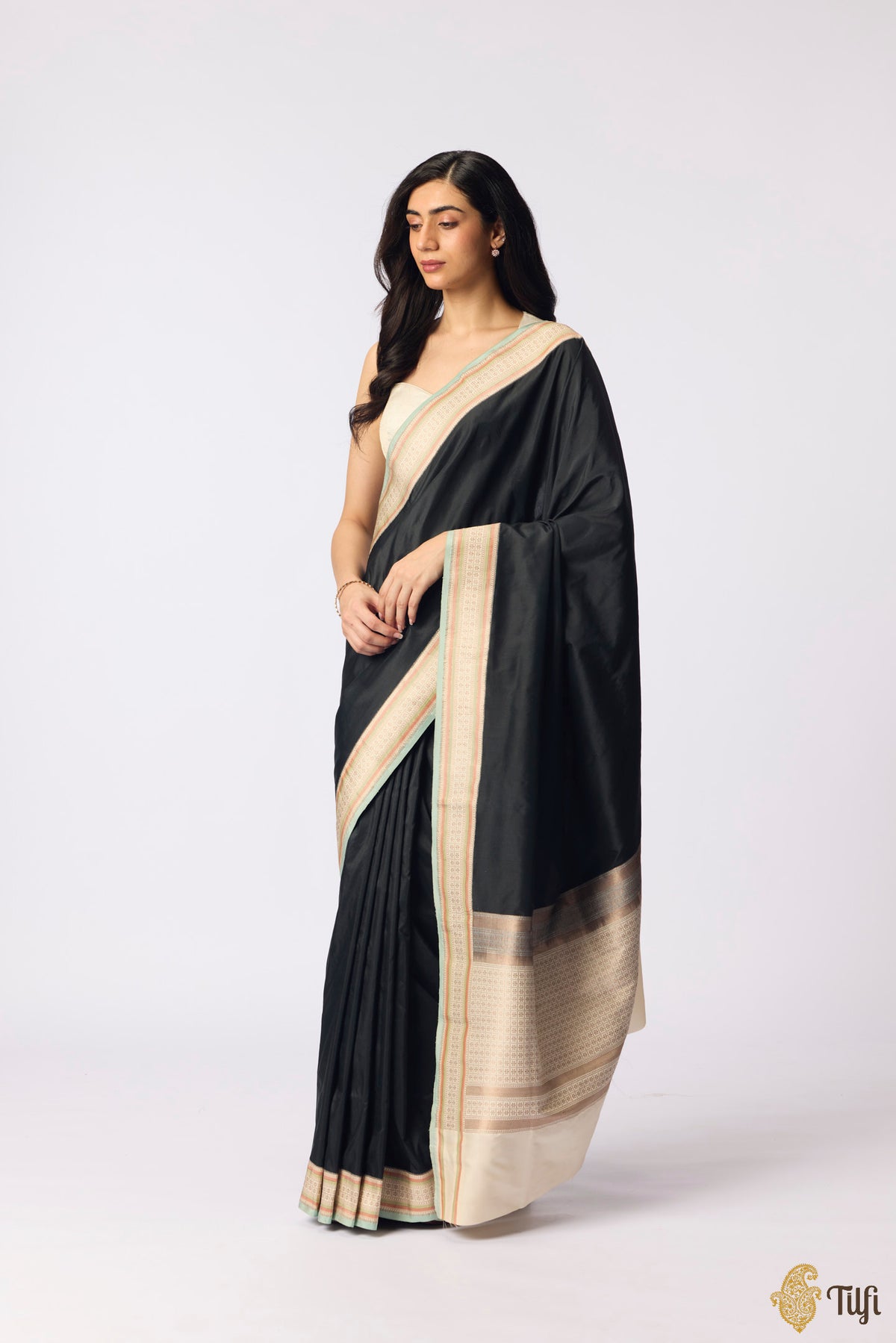 Black Pure Katan Silk Banarasi Handloom Saree
