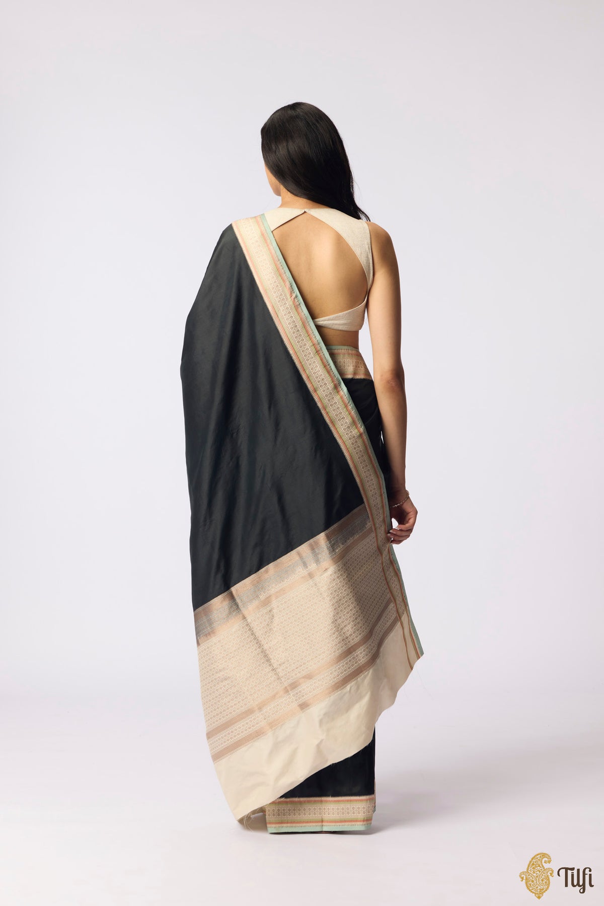 Black Pure Katan Silk Banarasi Handloom Saree
