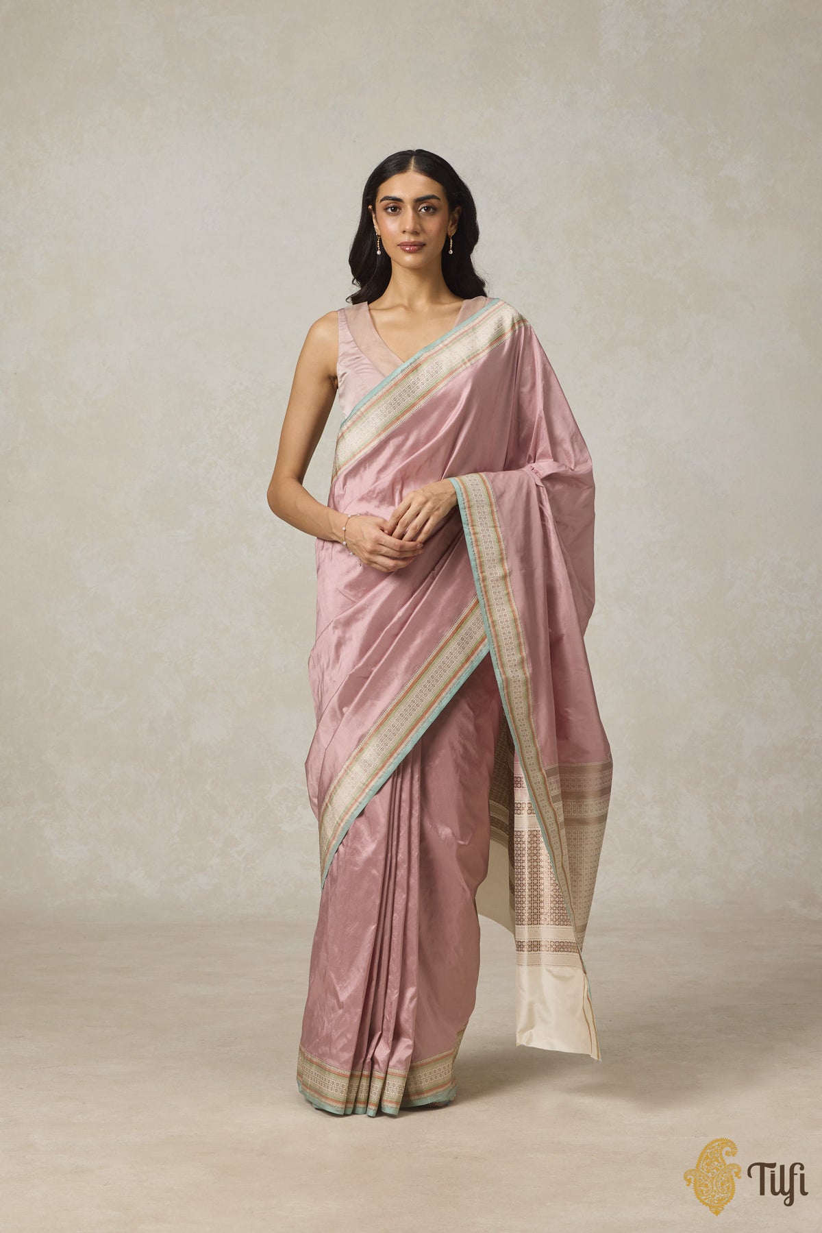 Pastel Pink Pure Katan Silk Banarasi Kadiyal Handloom Saree