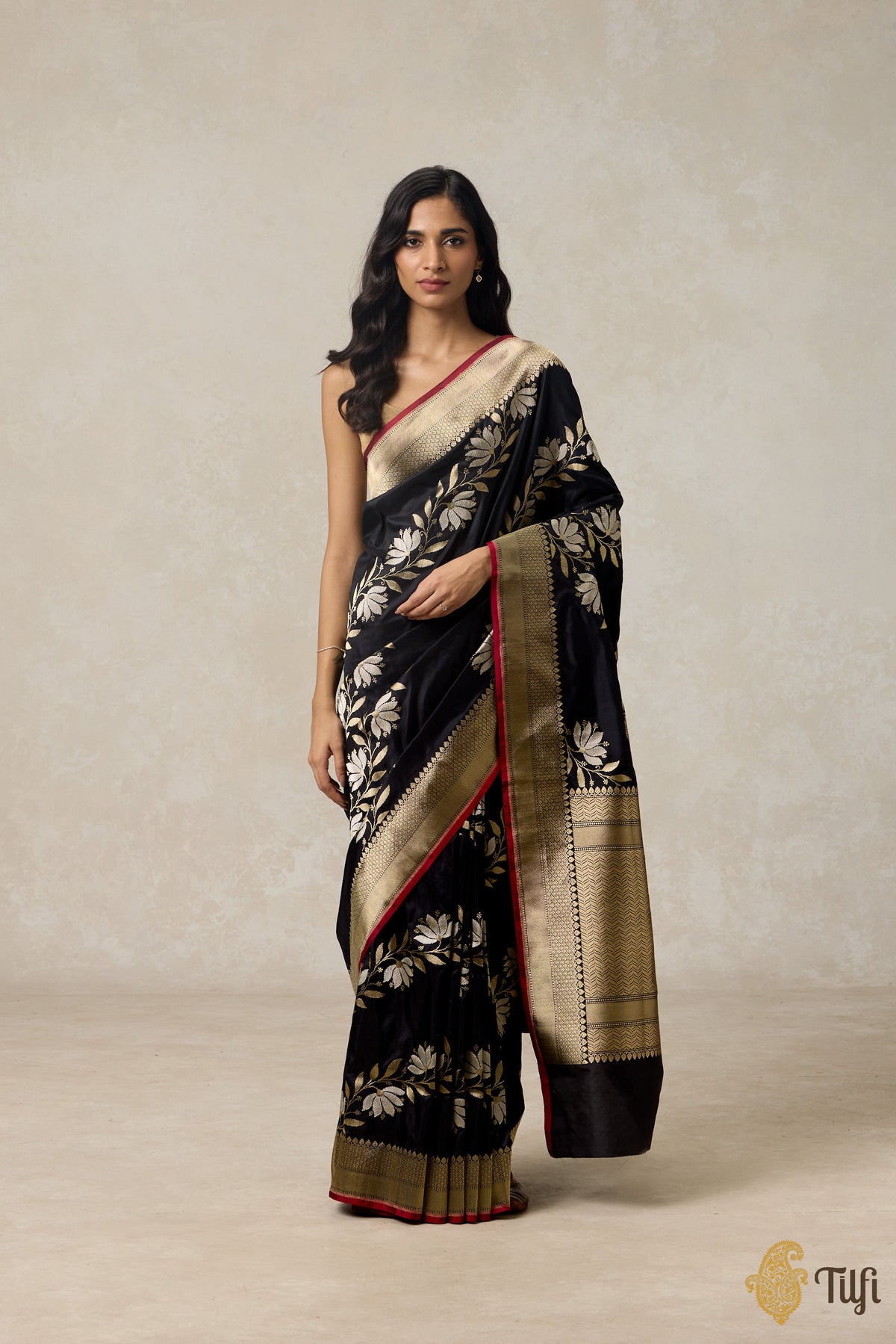 Black Pure Katan Silk Banarasi Handloom Saree